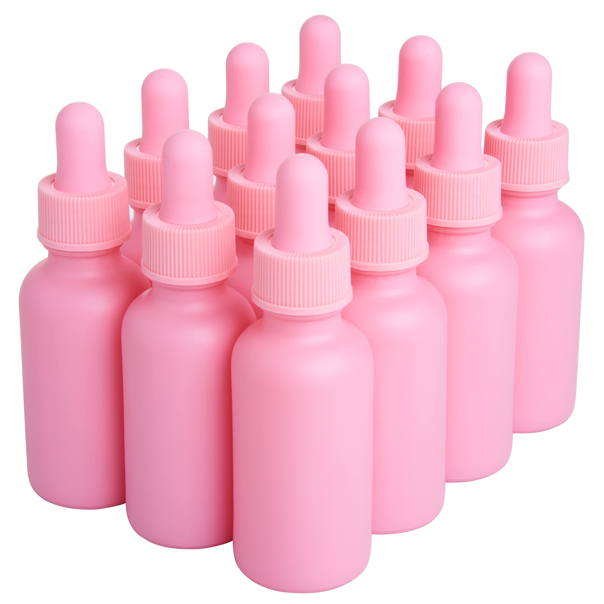 12 Pack Pink Coated 1 oz Glass Boston Round Dropper Bottles for Essential Oils, Aromatherapy, Skin Care - Perfect for DIY Beauty, Perfume Making & Herbal Remedies