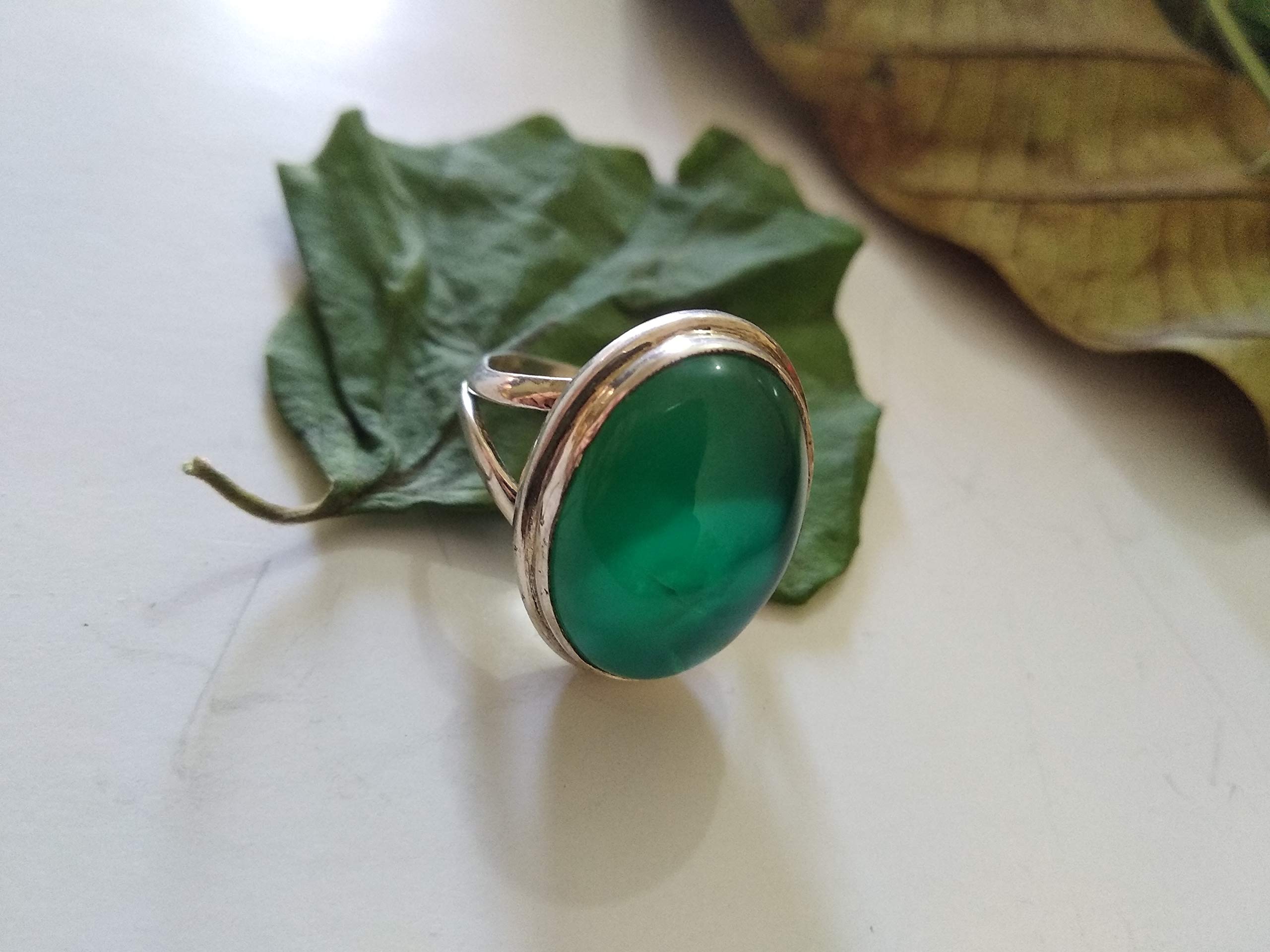 925 Sterling Silver Green Onyx Ring - December Birthstone, Promise & Engagement Ring, Natural Cabochon Gemstone Jewelry for Women | Perfect Wedding, Bridesmaid Gift & Boho Chic Mermaid Style Accessory for Everyday Wear & Special Occasions