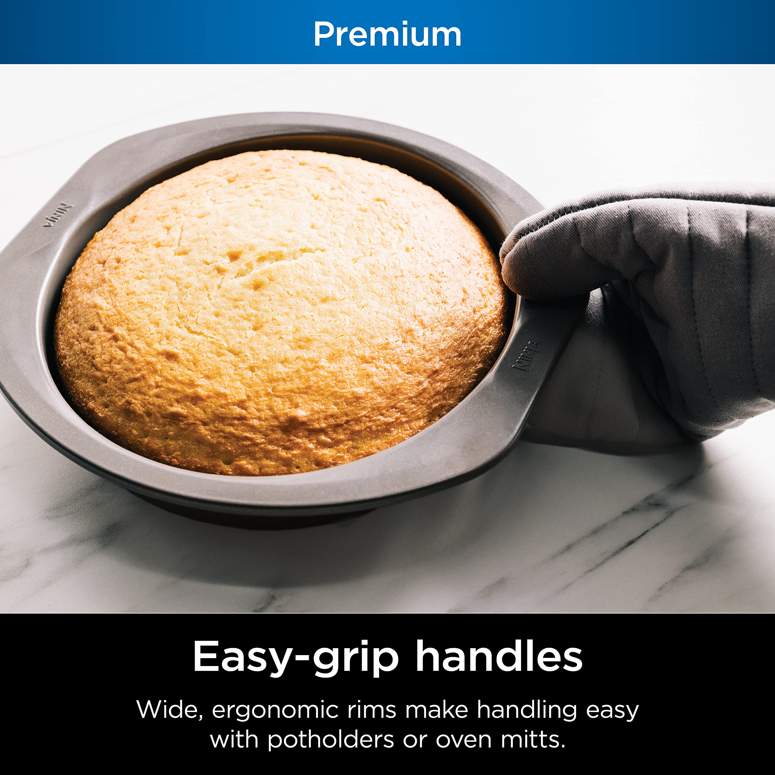 Ninja B30309 Foodi NeverStick Premium 9-Inch Round Cake Pan - Nonstick, Oven & Dishwasher Safe up to 500°F (Grey) - Perfect for Baking Cakes, Pies & Desserts at Home