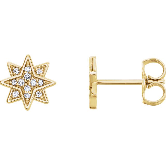 14KT Yellow Gold Round Diamond Star Earrings for Women – Sparkling Dainty Stud Earrings for Everyday Wear & Special Occasions