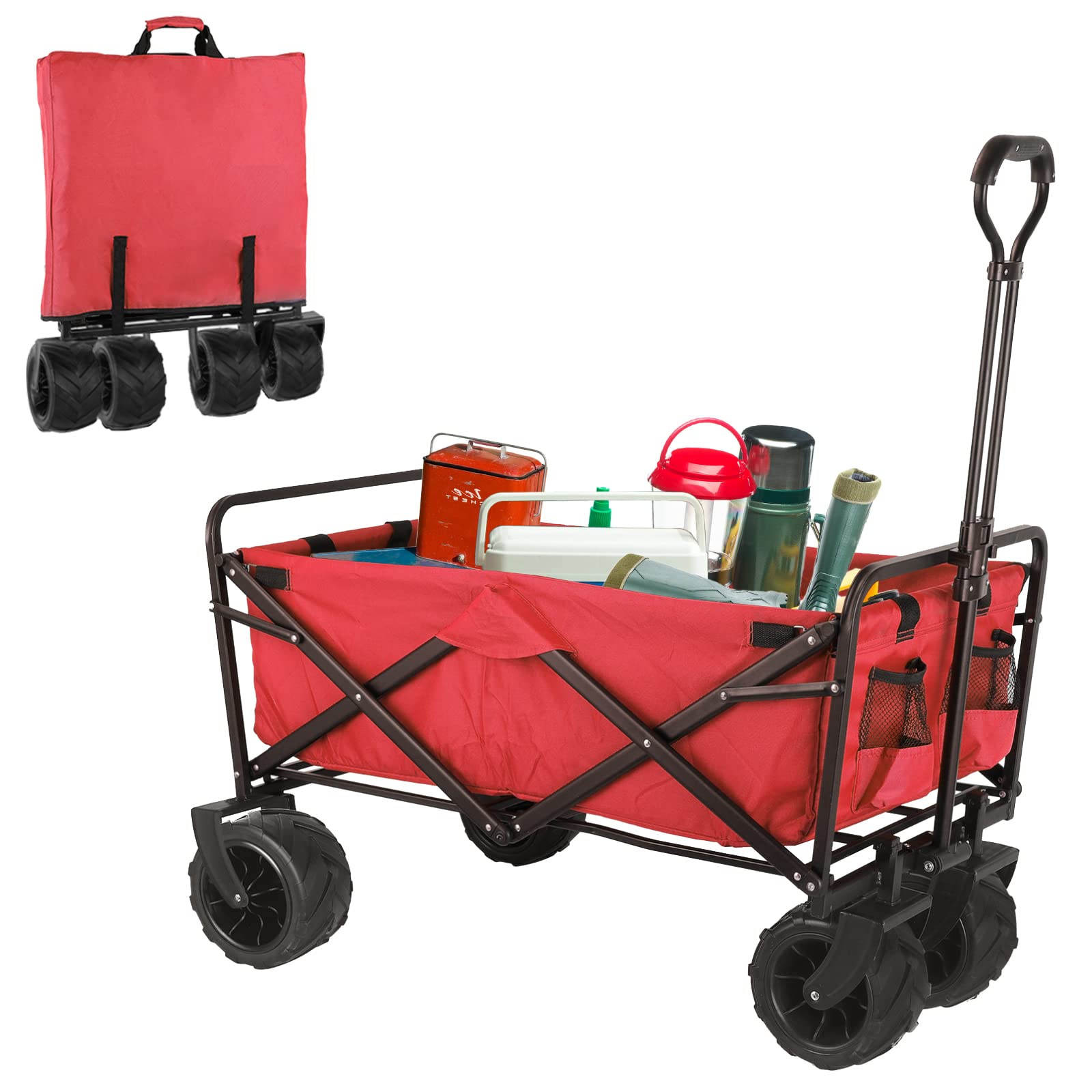 **AthLike Heavy Duty Collapsible Beach Wagon Cart - All-Terrain Wheels, 170 LBS Capacity, Foldable Utility Wagon for Camping, Shopping, Gardening & Outdoor Activities - Includes Carry Bag & Drink Holders**    *(Use Cases: Perfect for beach trips, camping gear transport, grocery shopping, gardening tools hauling, and outdoor adventures!)*