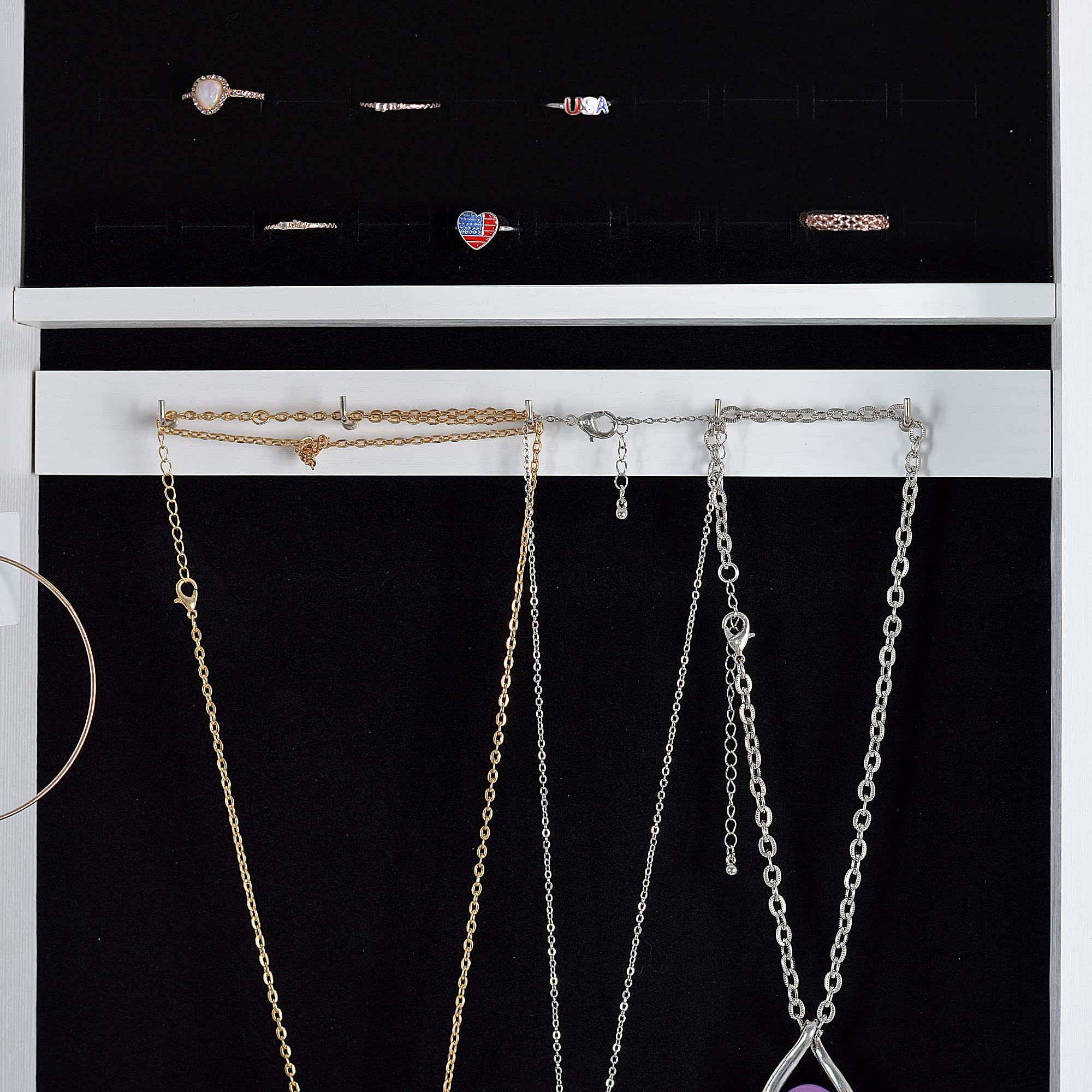 Hanging Mirror Jewelry Cabinet with Storage - Sliding Full Length Mirror Jewelry Armoire Organizer, Wall Mounted & Door Mounted with LED Lights - White - Perfect for Bedroom, Closet & Dressing Room Organization
