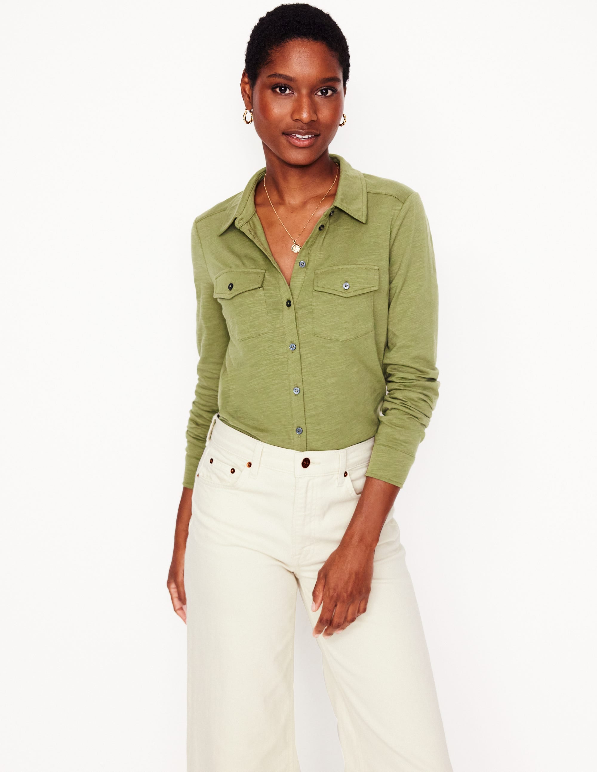 Amy Jersey Shirt Soft Olive - Women's Comfortable Casual T-Shirt for Everyday Wear, Lounge & Outings