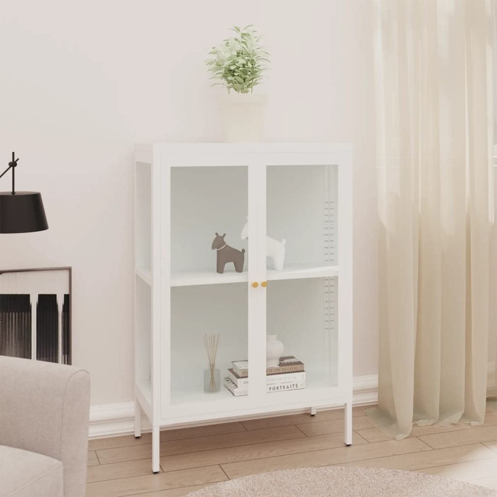 White Kitchen Hutch Cabinet with Glass Doors - 29.5
