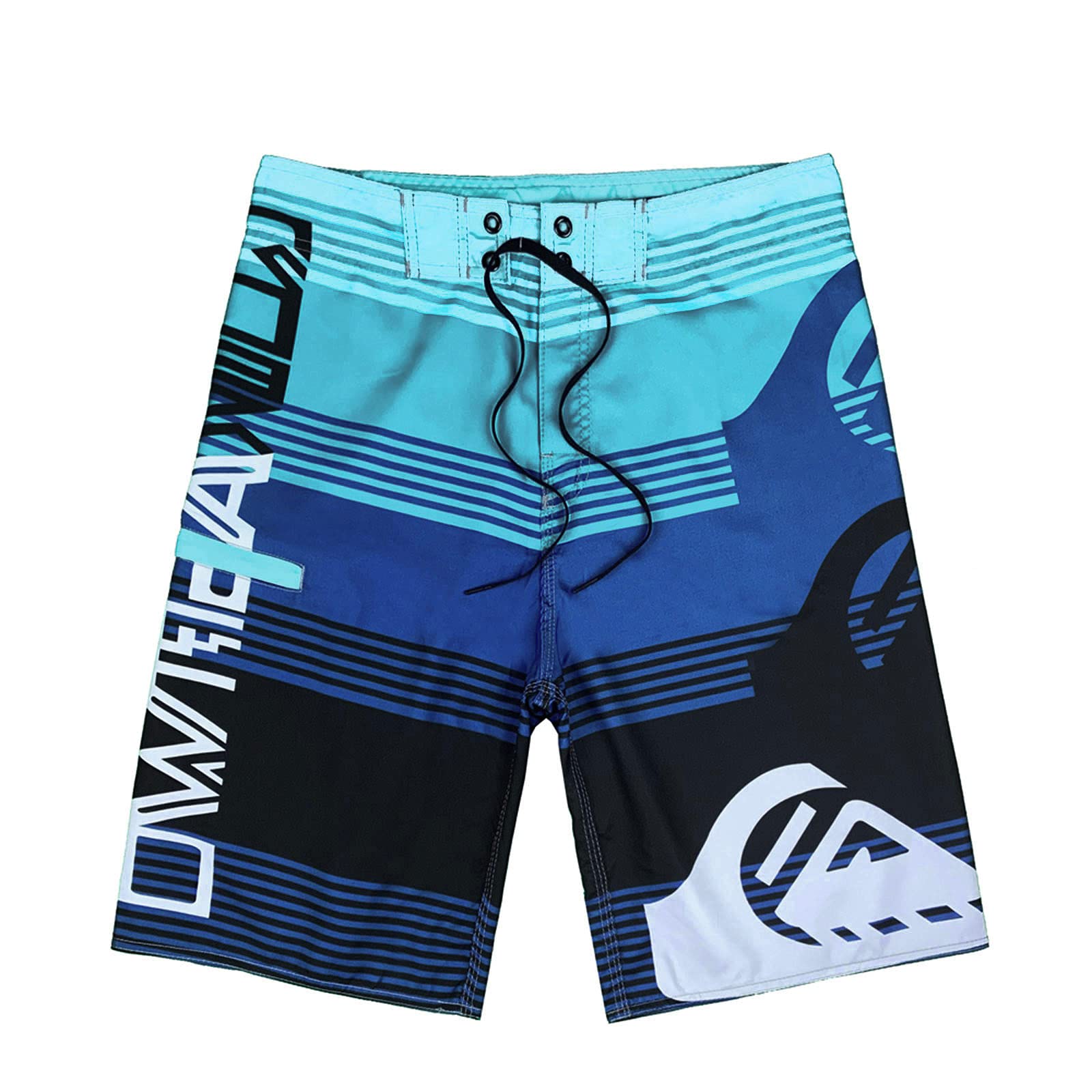 **Men's Quick-Dry Beach Shorts - Geometric Striped Patchwork Swim Trunks for Swimming, Fitness & Summer Leisure | Breathable, Loose Fit Training Shorts | Perfect for Pool, Gym & Outdoor Activities (Blue, Size S)**