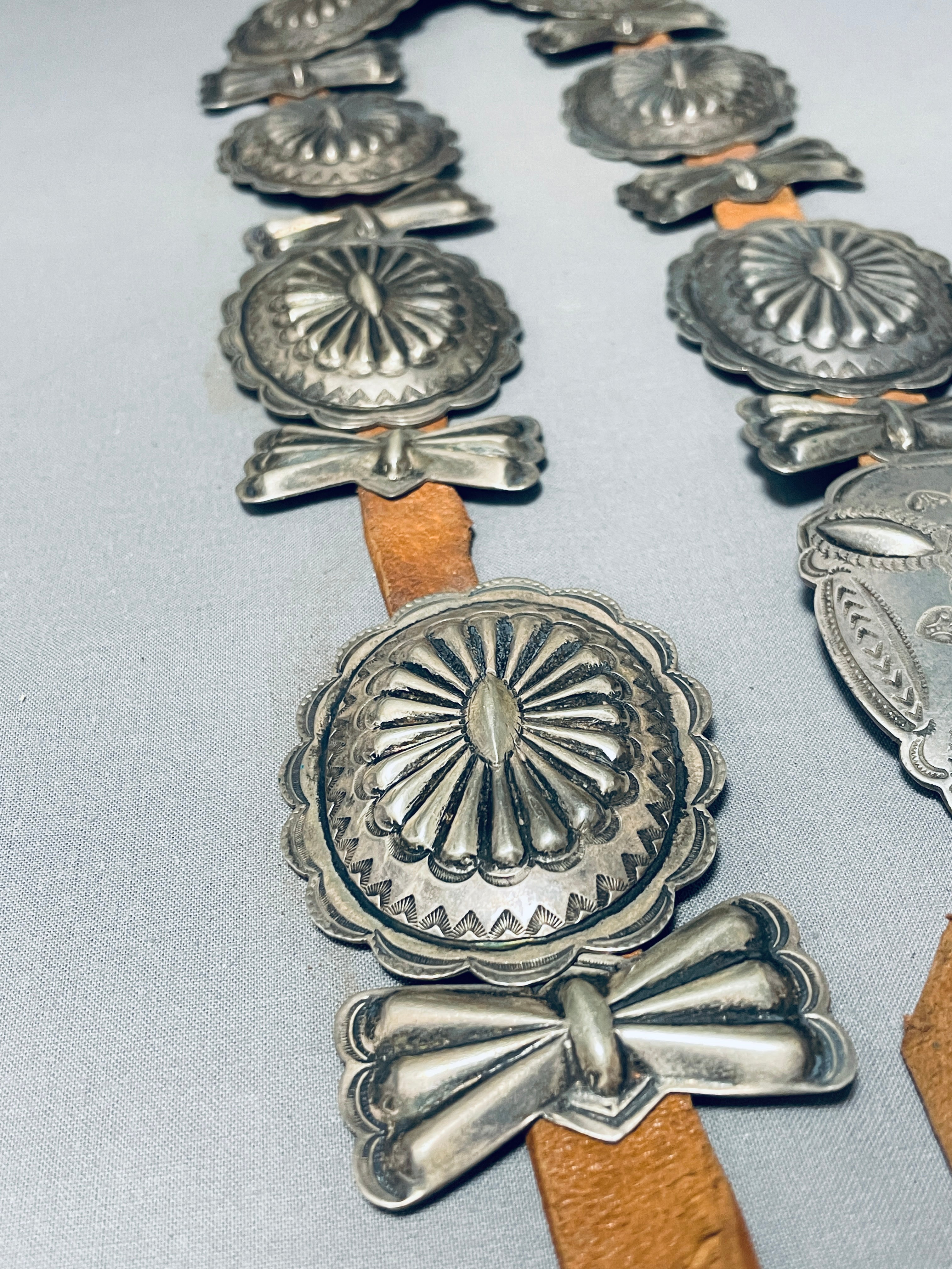 Vintage 1920s-1930s Navajo Sterling Silver Concho Belt - Hand Tooled Native American Jewelry for Western Fashion & Boho Style Outfits