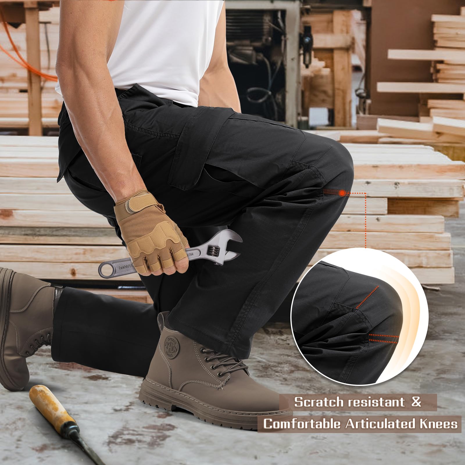 IGOLUMON Men's Tactical Pants - Stretch Ripstop Cargo Pants for Outdoor Work & Hiking | Lightweight, Breathable, Durable | Perfect for EDC, Camping & Adventure Activities