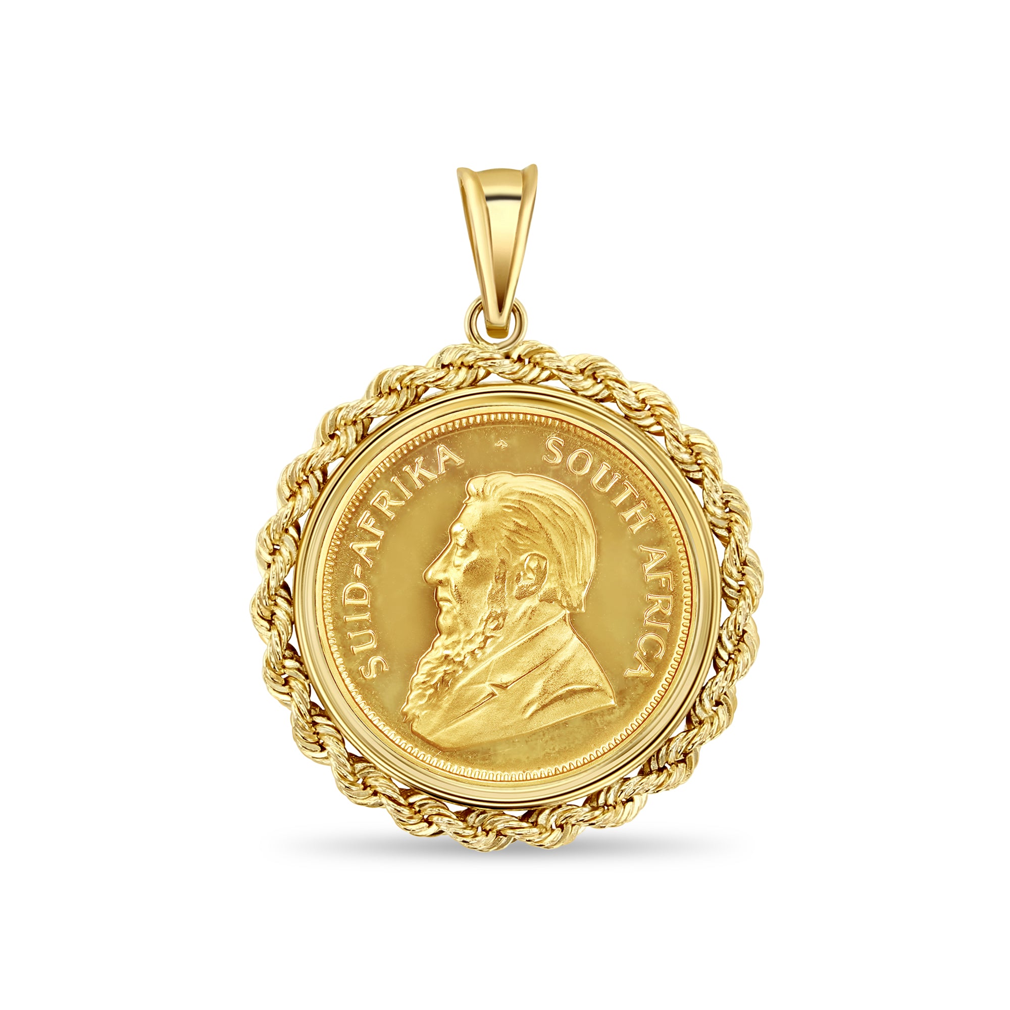 1/2OZ Fine Gold South African Krugerrand Coin Necklace with Rope Bezel - Elegant Jewelry for Gifts, Special Occasions & Everyday Wear