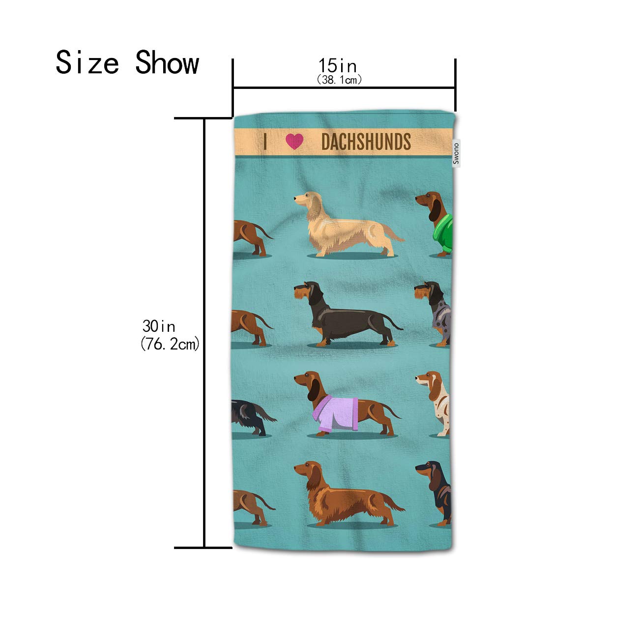 Premium Dachshund Pattern Cotton Bath Towels Set of 6 - Super Soft & Absorbent 15x30 Inch for Spa, Hotel, Kitchen & Bathroom Decor - Cute Dog Themed Home Essentials