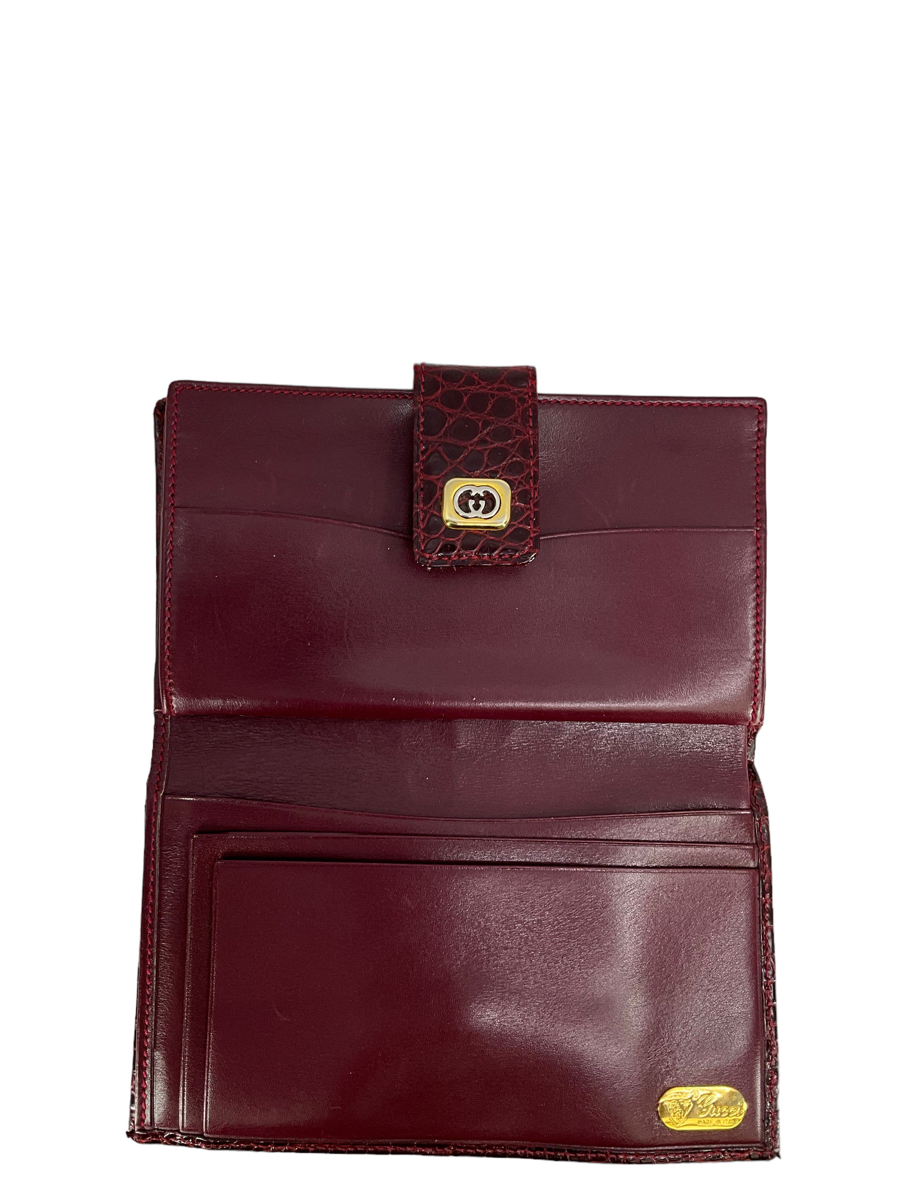 Authentic Gucci Burgundy Crocodile Leather Wallet for Men - Luxury Slim Bifold Credit Card Holder - Perfect for Business, Travel & Everyday Use