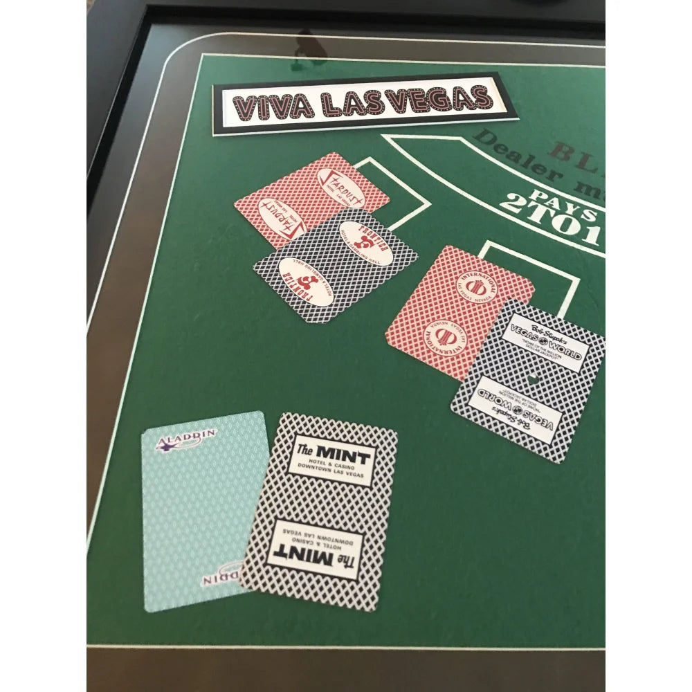 Authentic Las Vegas Casino Playing Cards - Blackjack Table Collage Framed Wall Art #D/100 | Perfect for Game Room Decor, Poker Night & Casino Themed Parties