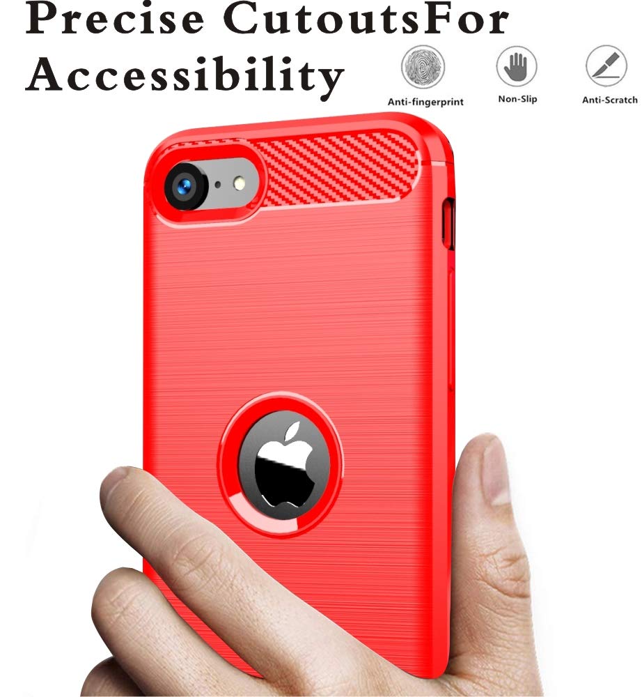 Folmeikat Shockproof TPU Silicone Phone Case with Reinforced Corners & Slim Screen Protector for iPhone SE 2020/2022, iPhone 8, iPhone 7 (4.7 Inch) - Red | Perfect for Daily Protection, Outdoor Activities & Travel