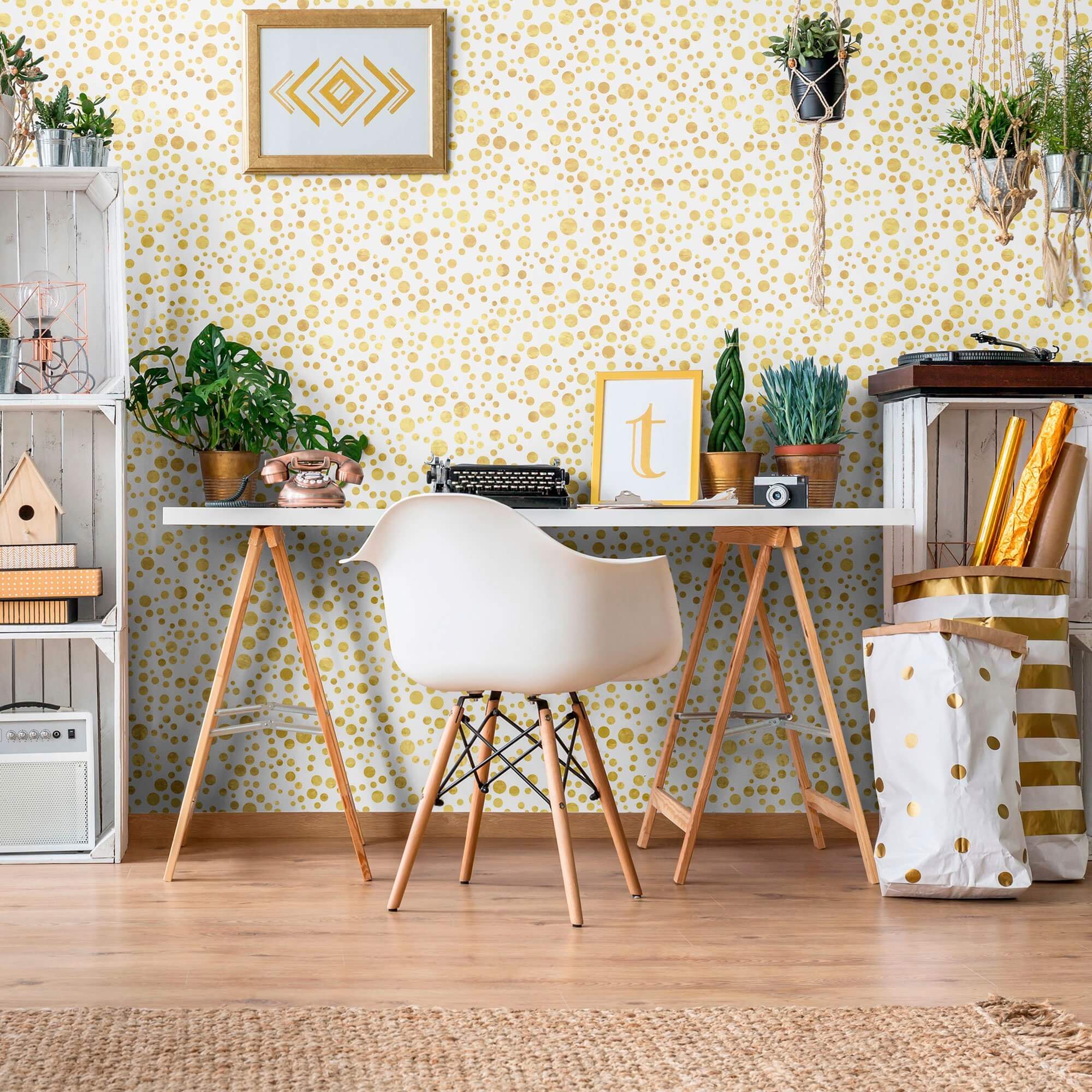 Yellow Bubbles Teens Peel and Stick Removable Wallpaper 4885 - Self-Adhesive Wall Decor for Bedroom, Dorm, Nursery - Easy to Install & Remove