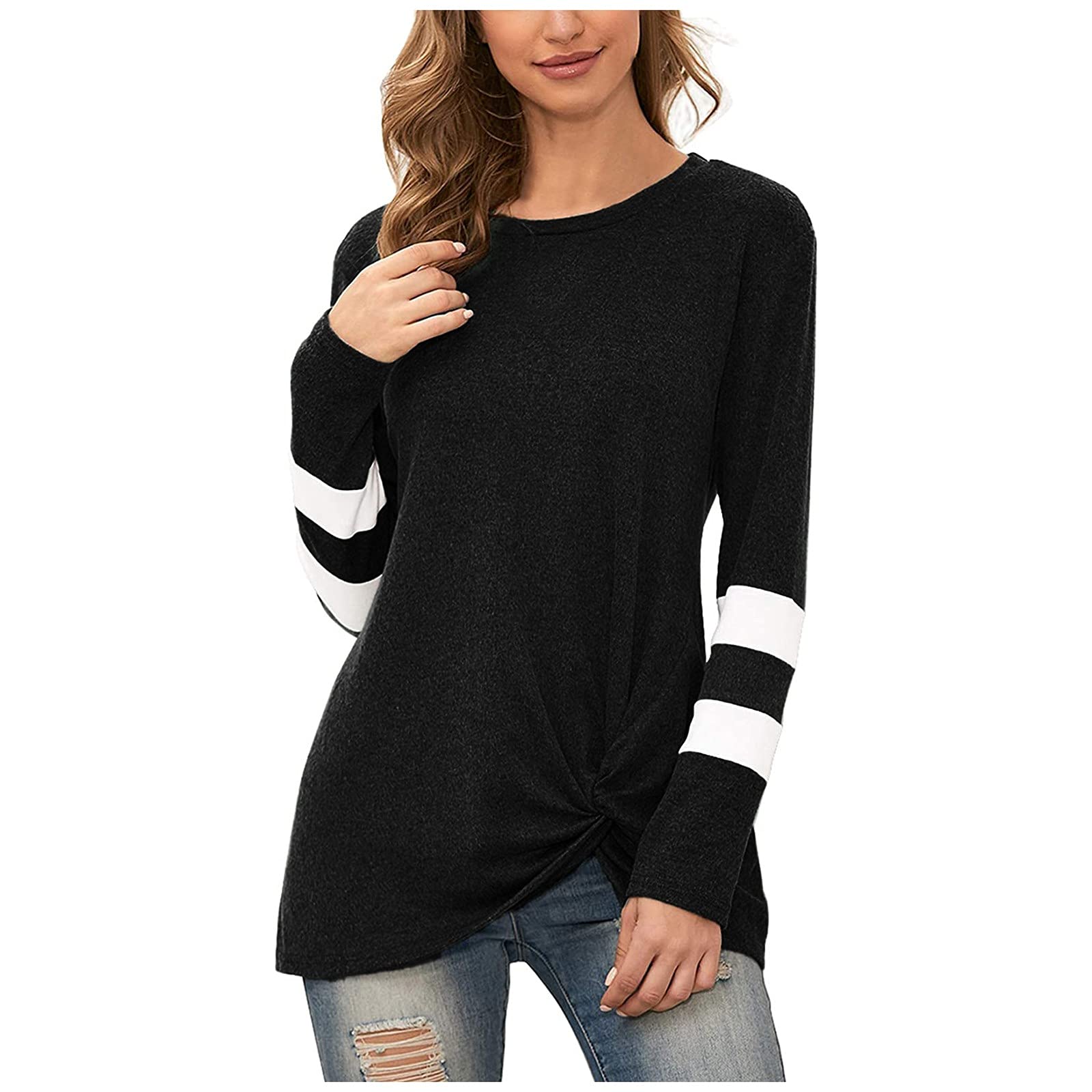 ForestYashe Women's Long Sleeve Casual Tunic Top - Solid Color Loose Blouse Tee Shirt for Women (Black) | Perfect for Work, Weekend Outfits & Layering