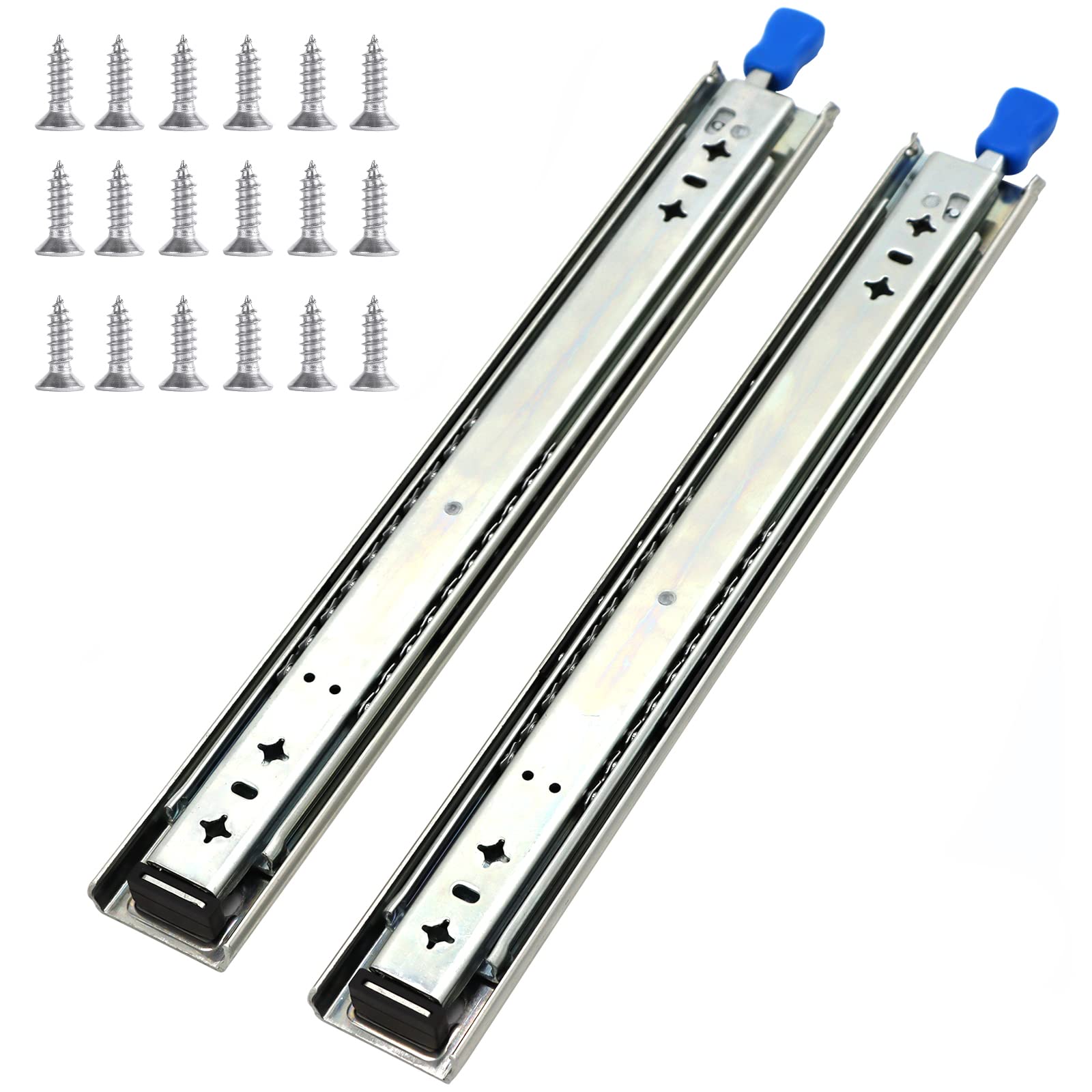 Heavy Duty 40 Inch Locking Drawer Slides - 260 LB Capacity, Full Extension Side Mount Ball Bearing Drawer Rails with Screws - Stainless Steel 3 Fold Drawer Runners for Kitchen Cabinets, Office Furniture, Workshop Storage & Garage Organization