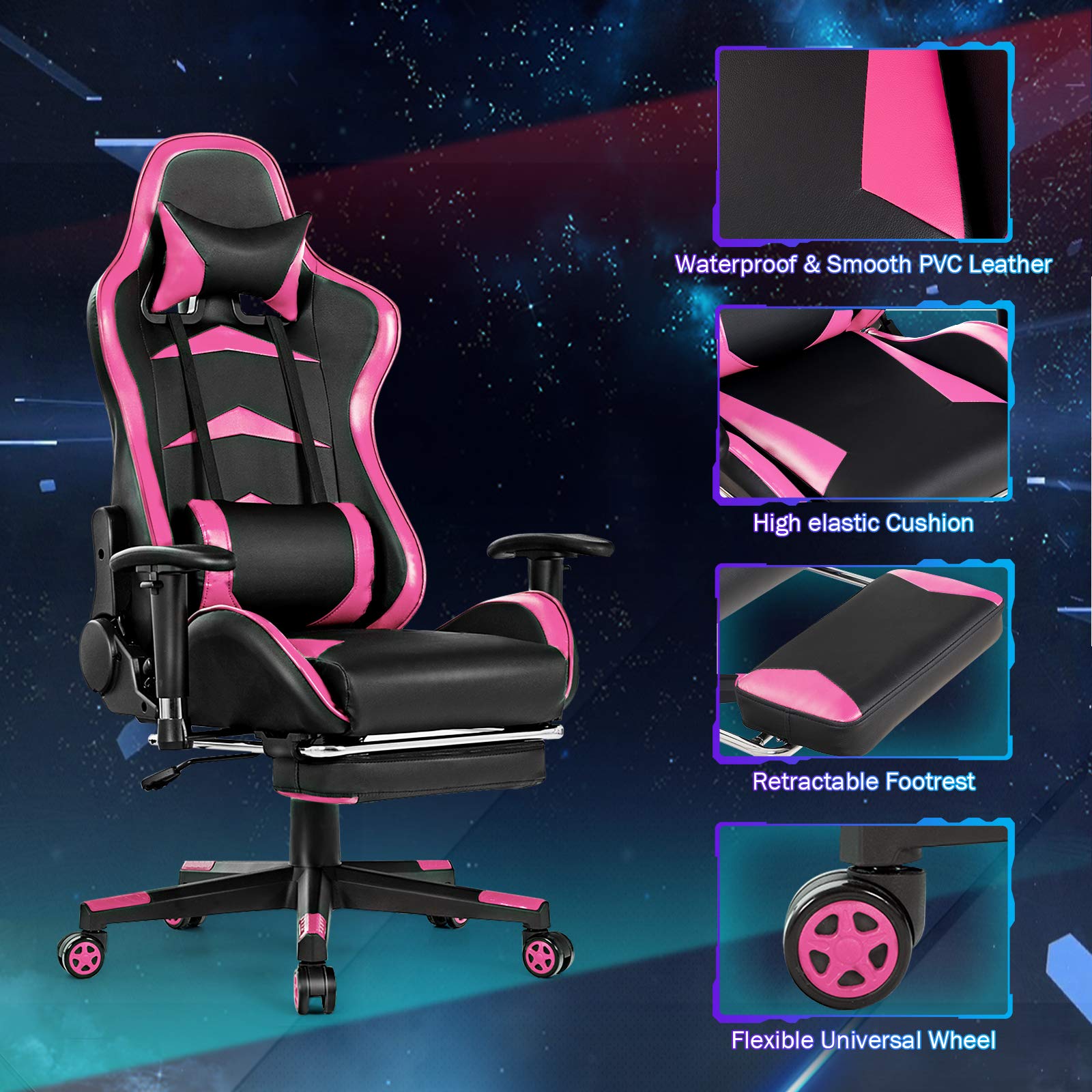 Tangkula Gaming Desk and Racing Chair Set - Ergonomic E-Sport Gamer Desk with Monitor Stand & Reclining Gaming Chair with Adjustable Height, Cup Holder, Headphone Hook - Perfect for PC Gaming Setup, Streaming Station, and Home Office Workspace