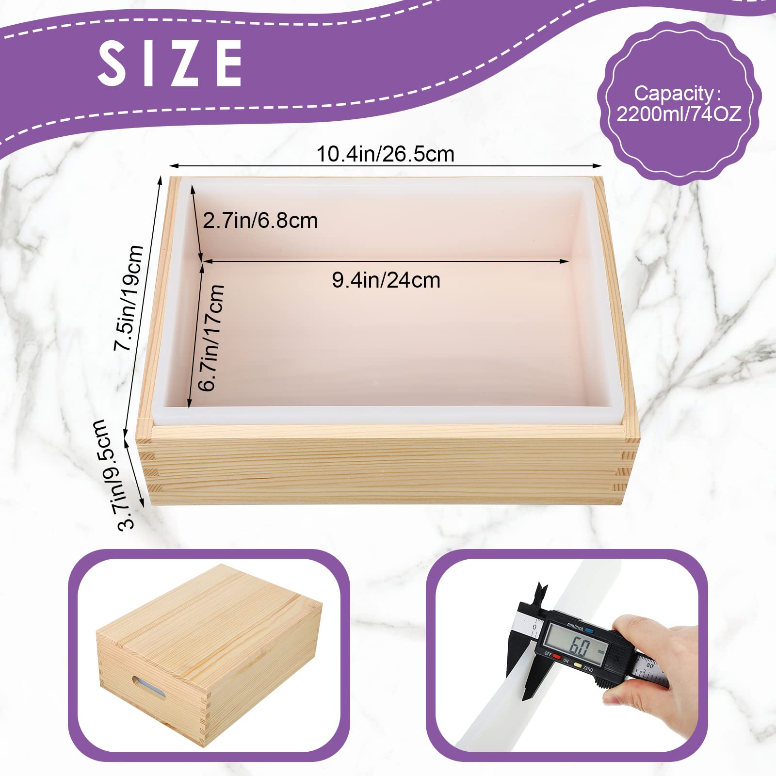 Honeydak 74 oz Large Rectangle Silicone Soap Mold with Wooden Box & Lid - DIY Handmade Soap Making Kit for Crafters, Perfect for Homemade Glycerin, Goat Milk & Essential Oil Soaps (Ideal for Home Spa, Gifts & Small Business Soap Making)