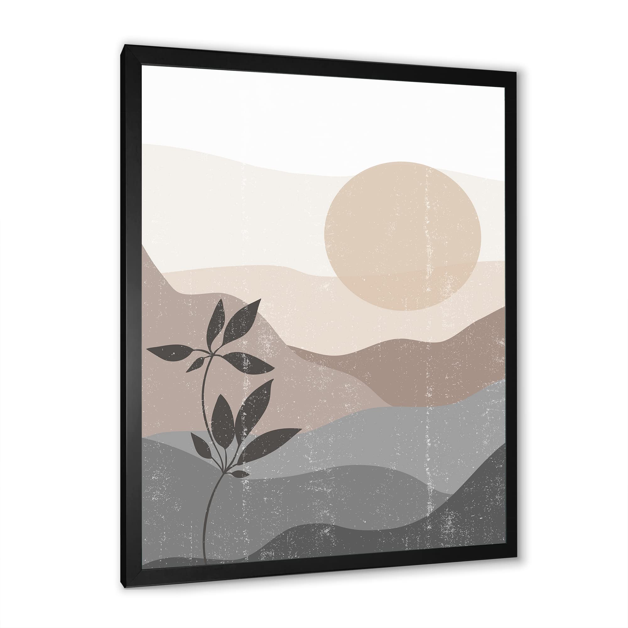 DesignQ Minimalist Mountain Sunset Landscape Framed Wall Art - Modern Home Decor for Living Room, Bedroom & Office