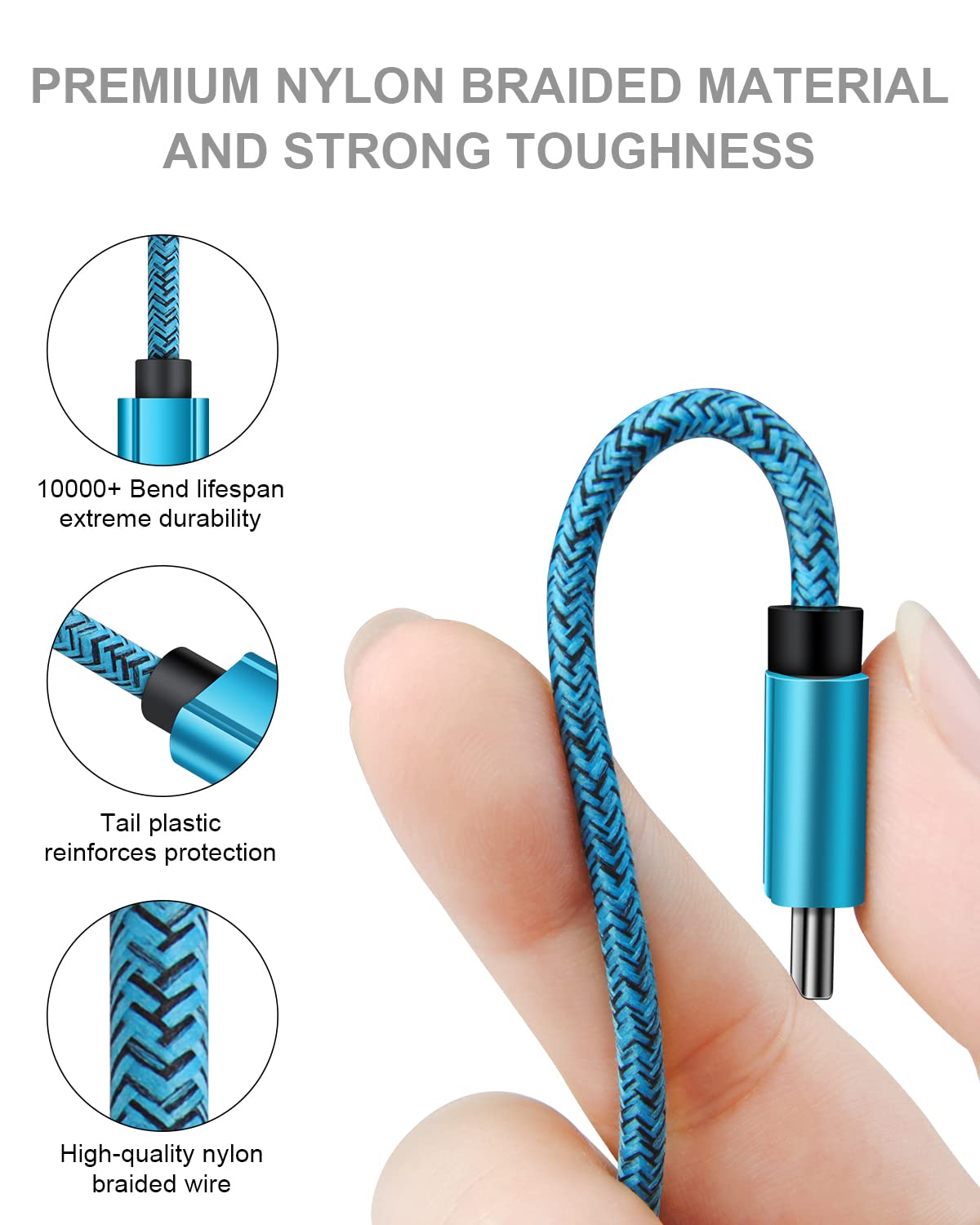 2-Pack 3ft USB-A to USB-C Fast Charging Cable - Compatible with iPhone 15/15 Pro/15 Pro Max/15 Plus & Samsung Galaxy S23 Ultra/S23+/S22/S20/S10/A14 5G/A12/A13 - Durable Braided Nylon Cord for Home, Office & Travel Charging