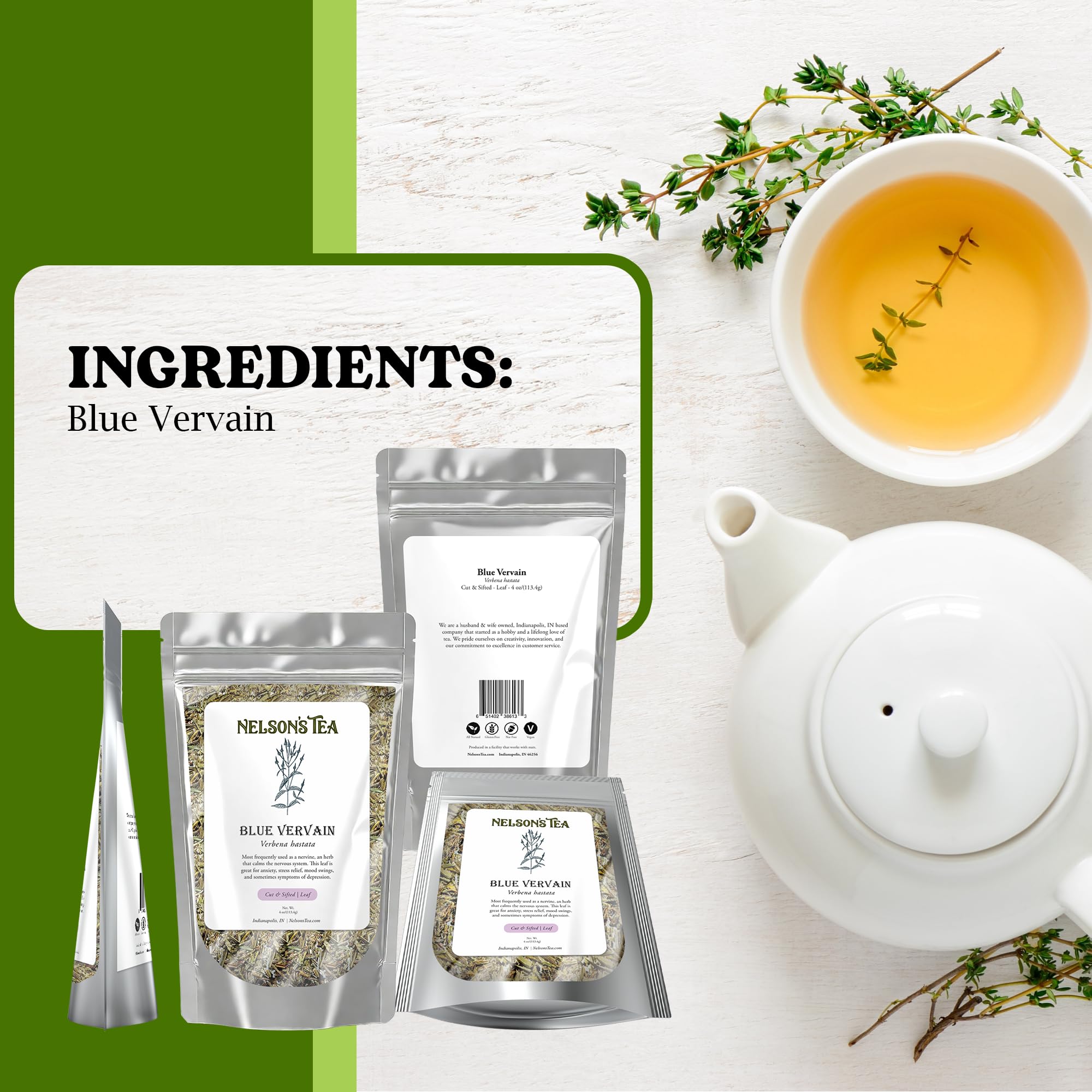Premium Blue Vervain Loose Leaf Tea (Verbena Hastata) - 4 oz Cut & Sifted Dried Herb for Relaxation & Stress Relief - Perfect for Evening Tea Rituals & Herbal Remedies