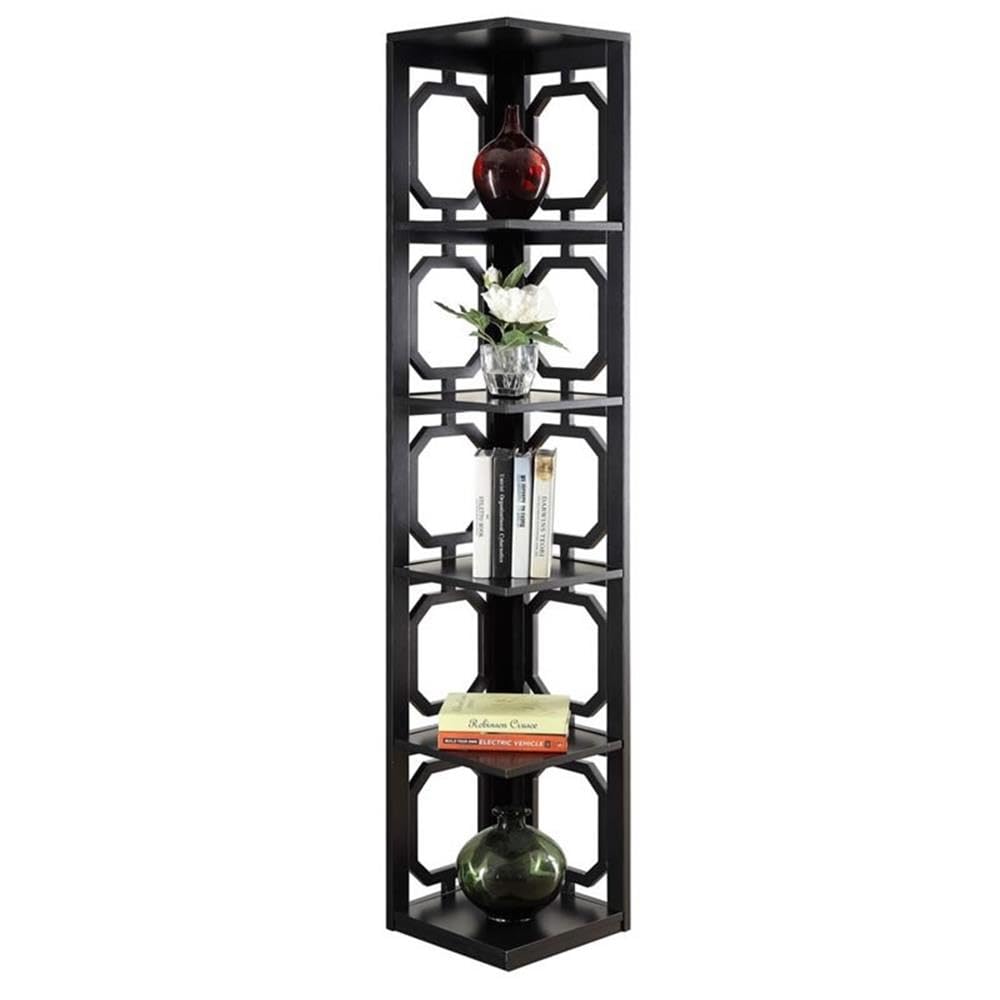 Convenience Concepts Omega 5-Tier Corner Bookcase in Black - Space-Saving Storage Solution for Living Room, Office & Bedroom