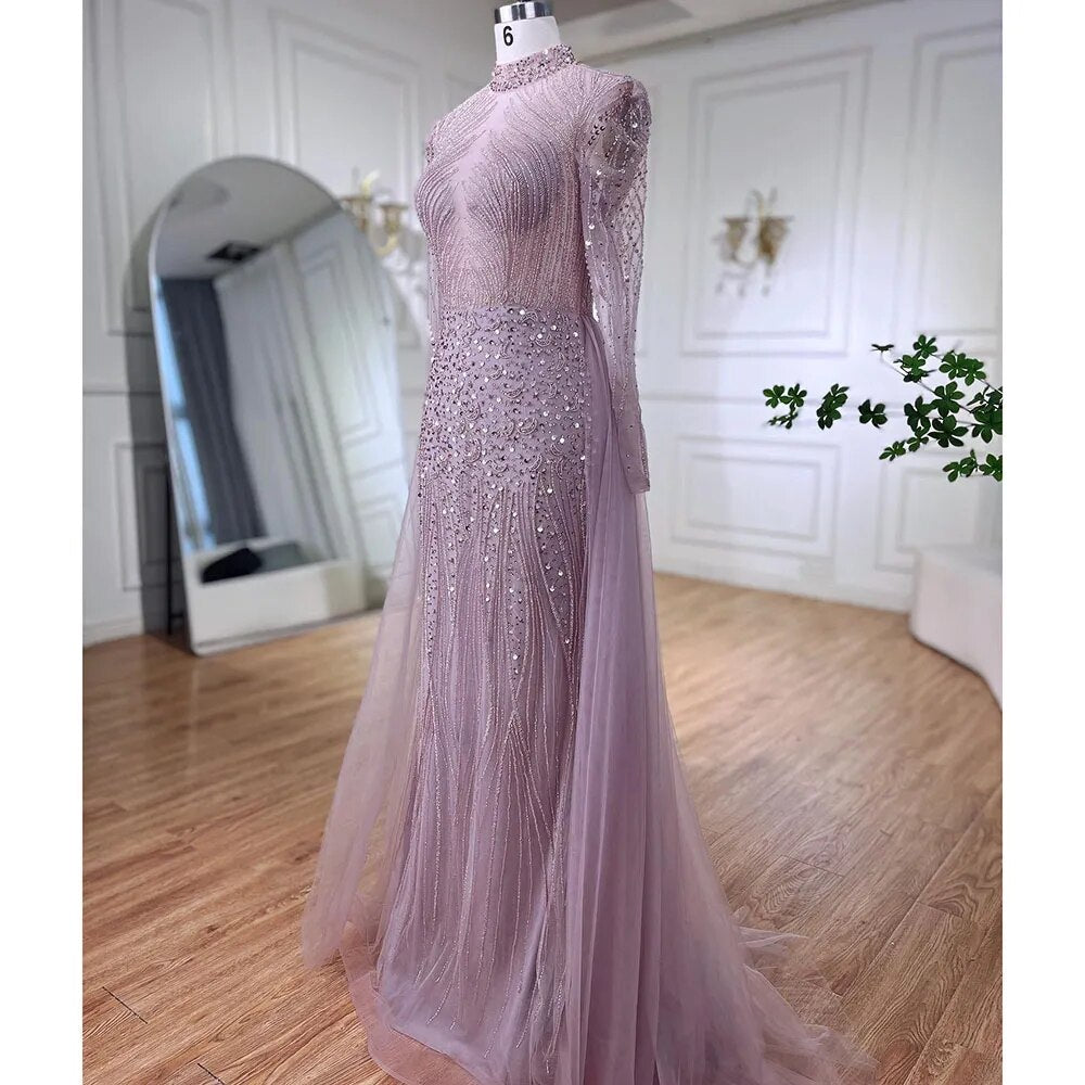 Serene Hill Muslim Turquoise Elegant Mermaid Evening Dress with Overskirt & Beading - Women's Formal Gown for Wedding, Party & Special Occasions | LA72166