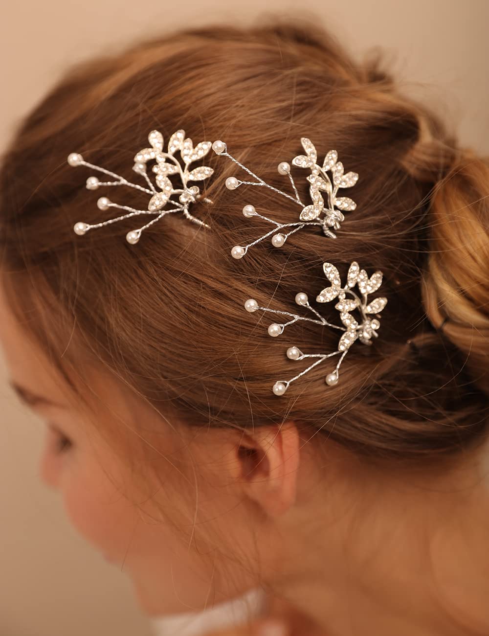 Handmade Pearl Crystal Hair Pins for Wedding - 3PCS Bridal Leaf Headpieces Hair Accessories for Bride & Bridesmaids (Silver) | Perfect for Weddings, Proms & Special Occasions