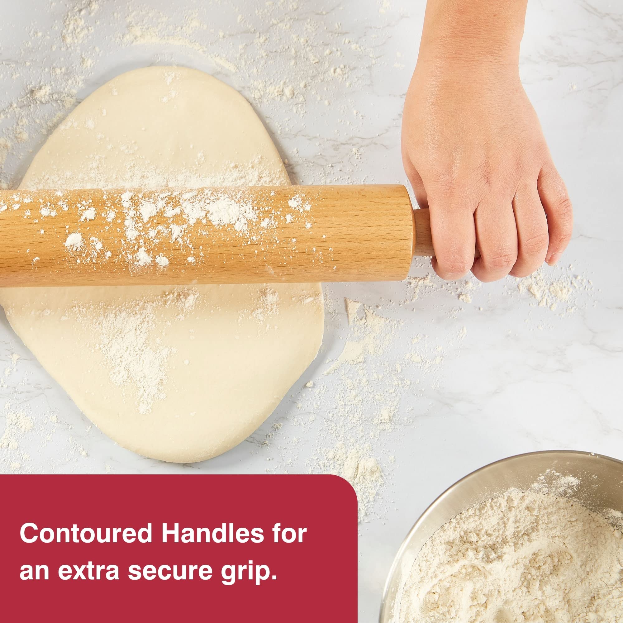Zyliss 18.5 Inch Wooden Rolling Pin with Silicone Cover - Perfect for Baking Cakes, Pizzas, Pastry & Dough - Responsibly Sourced Wood for Even Rolling - Ideal for Home Bakers & Professional Kitchens