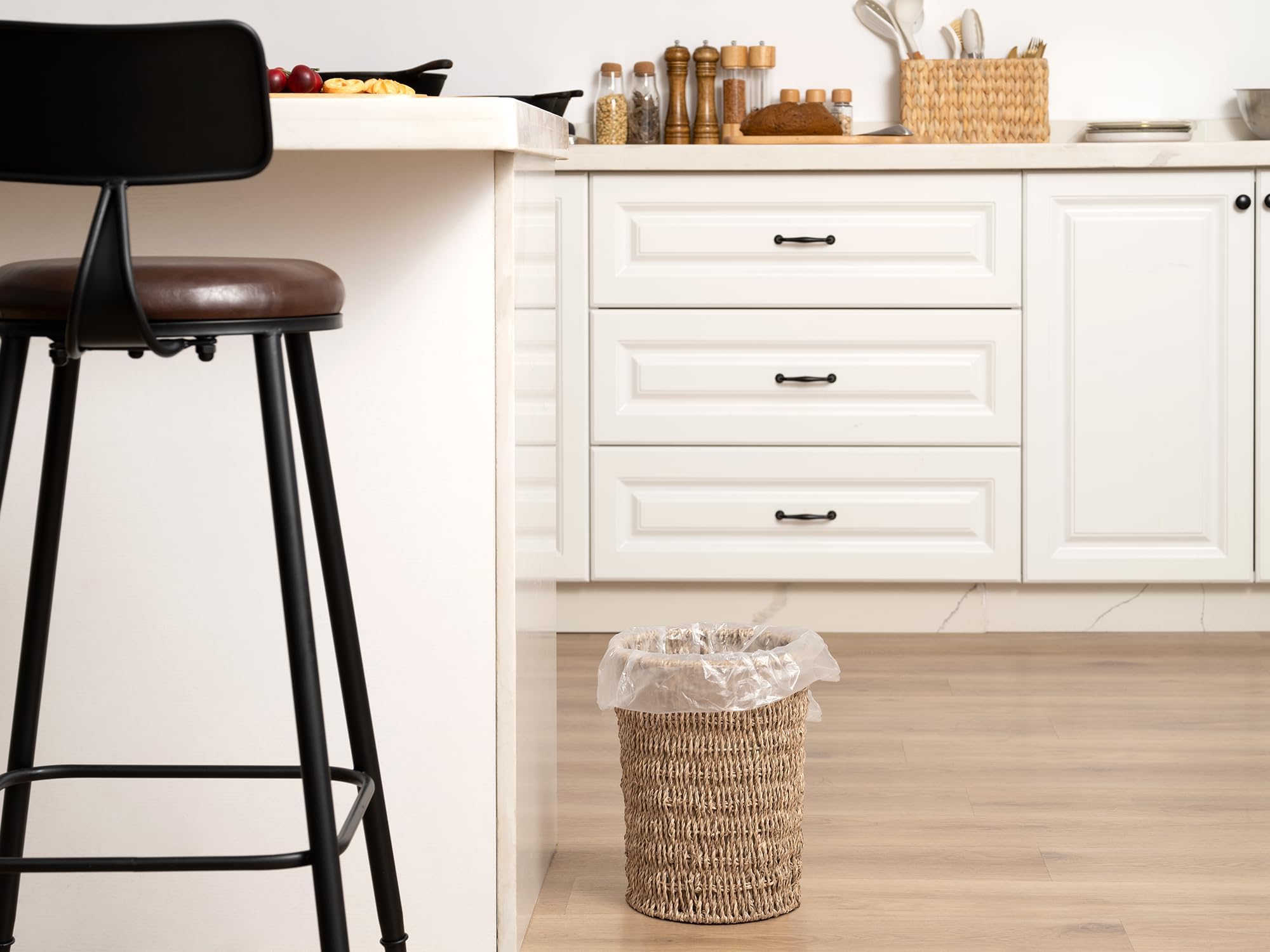 Eco-Friendly Handwoven Seagrass Waste Basket - Small Wicker Trash Can for Bedroom, Bathroom & Office - Natural StorageWorks Bin (1 Pack) - Perfect for Home Decor & Waste Management