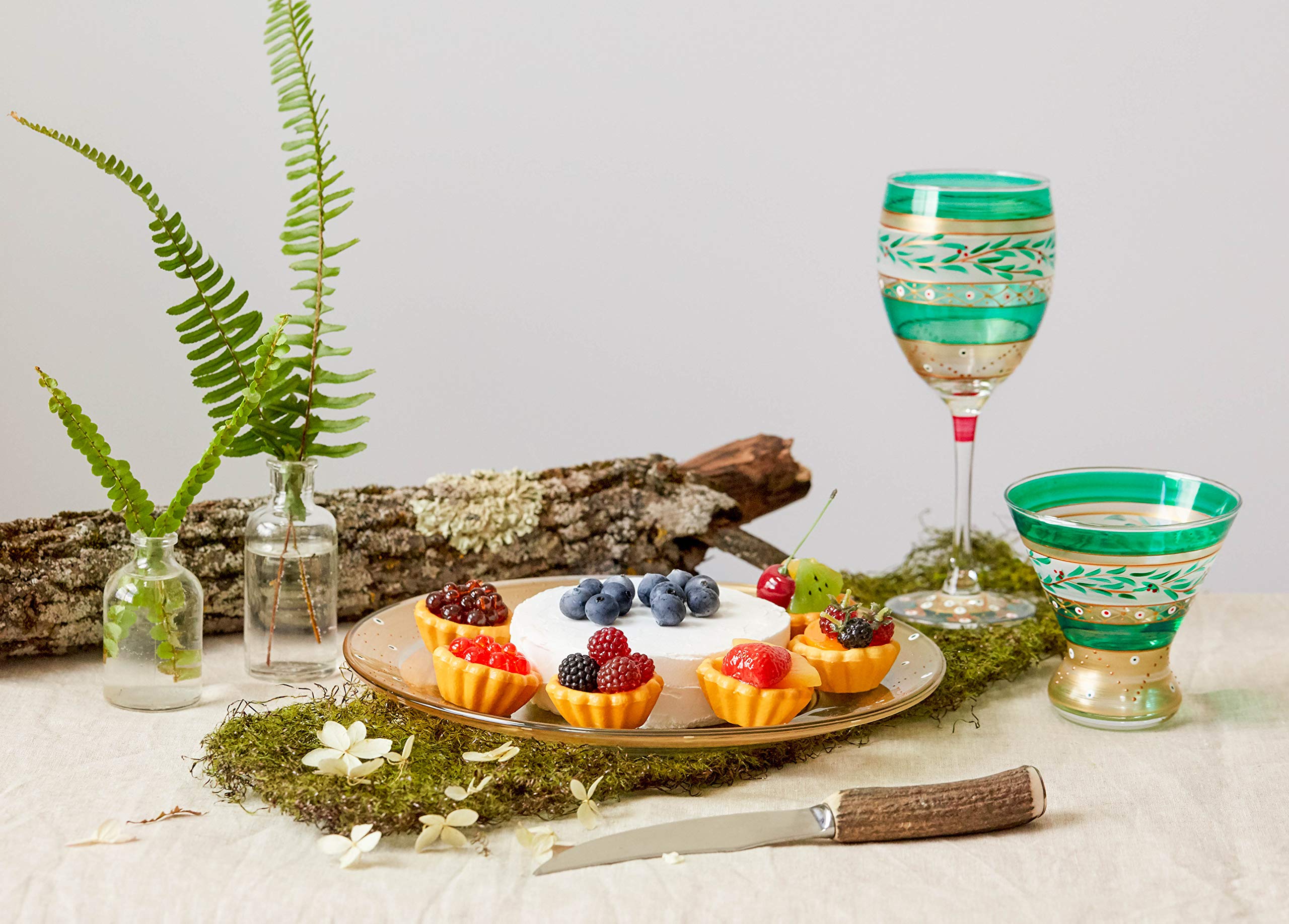 Hand Painted Moroccan Mosaic Forest Cosmopolitan Glasses Set of 2 - Unique Artisan Glassware by USA Artists - Elegant Drinkware for Cocktails, Wine & Home Decor - Perfect for Dinner Parties, Wedding Gifts & Kitchen Table Décor