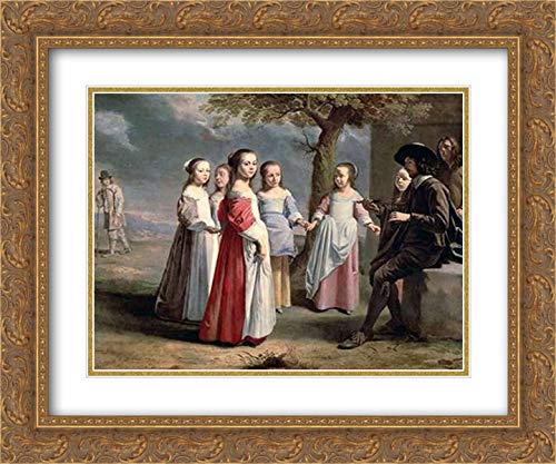 Antoine Le Nain 17x15 Inch Gold Ornate Framed Art Print - Children's Dance Painting with Double Matting | Museum Quality Wall Decor for Living Room, Bedroom & Office