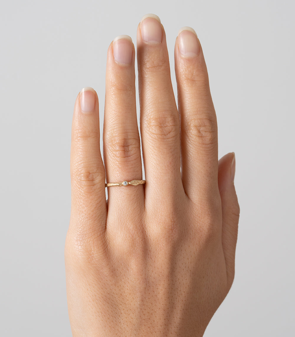 Leaf Diamond Pod Twig Band Stacking Ring - Dainty Nature-Inspired Stackable Rings for Women - Perfect for Layering, Everyday Wear & Special Occasions