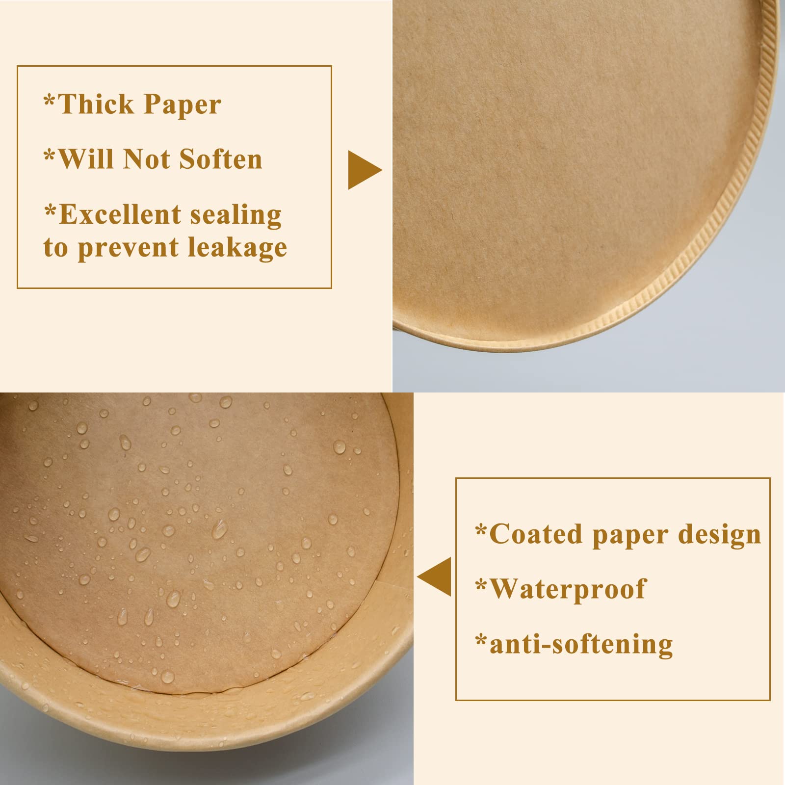 50 Sets 34 oz Disposable Paper Bowls with Lids - Microwave Safe, Leakproof Deli Containers for Salads, Soup, Toppings & Snacks - Perfect for Lunch, Camping & Family Gatherings