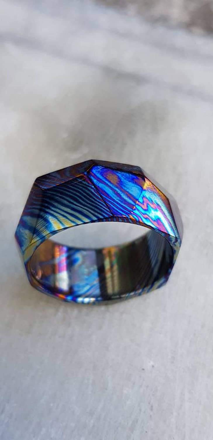 Handmade Damascus Steel Titanium Ring - KE-104-AT Custom Comfort Fit Wedding Band for Men & Women | Unisex Modern Jewelry Statement Piece | Perfect for Engagement, Anniversary & Everyday Wear