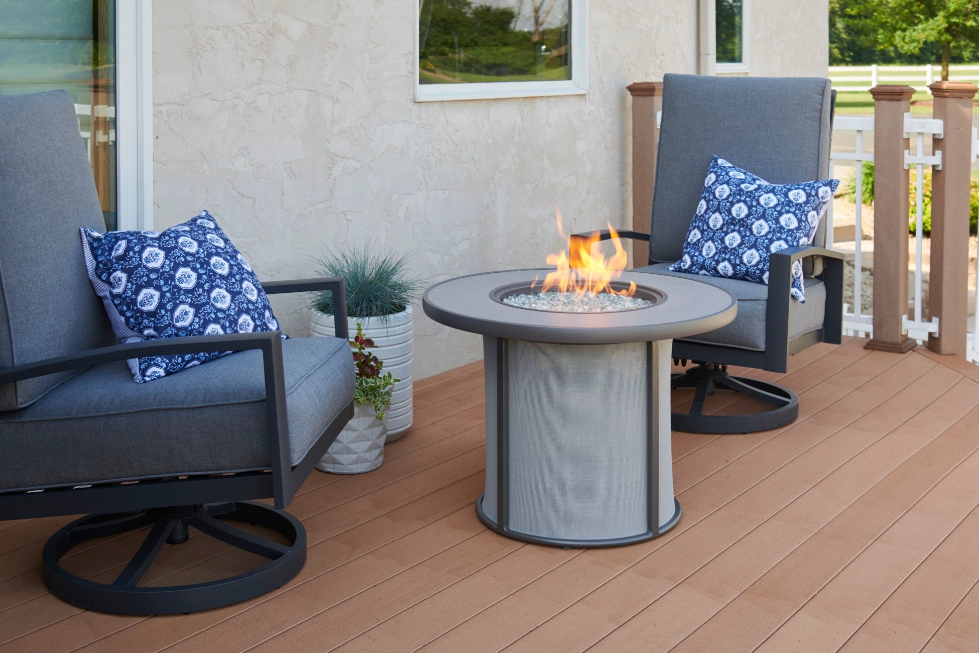 The Outdoor Greatroom Company Stonefire Round Gas Fire Pit Table - Outdoor Patio Heater for Backyard, Deck, and Garden Gatherings
