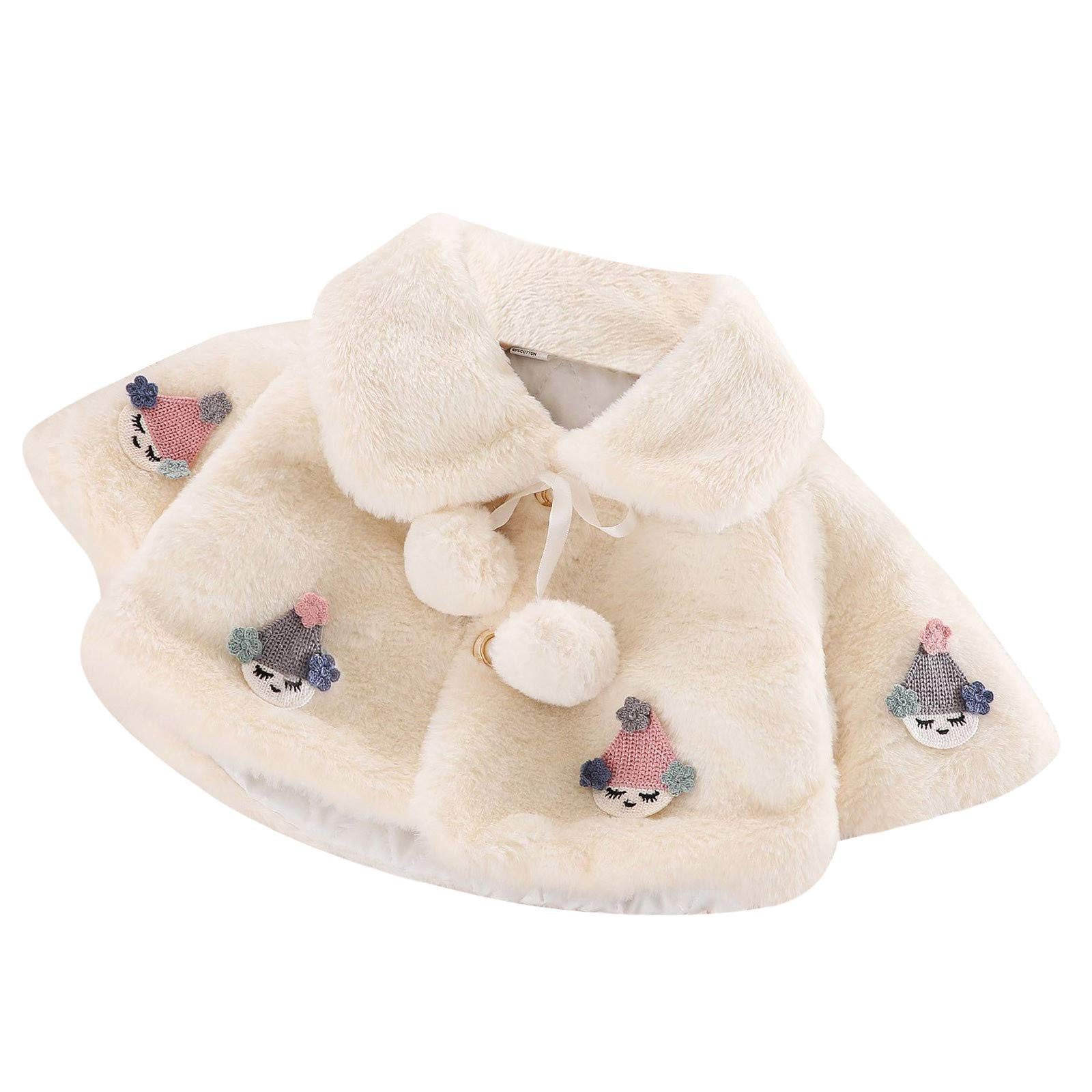 Winter Cartoon Faux Fur Cape Coat for Toddler & Baby Girls - Windproof Warm Cloak with Cute Design | Perfect for Outdoor Play, Holiday Photos & Cold Weather Protection