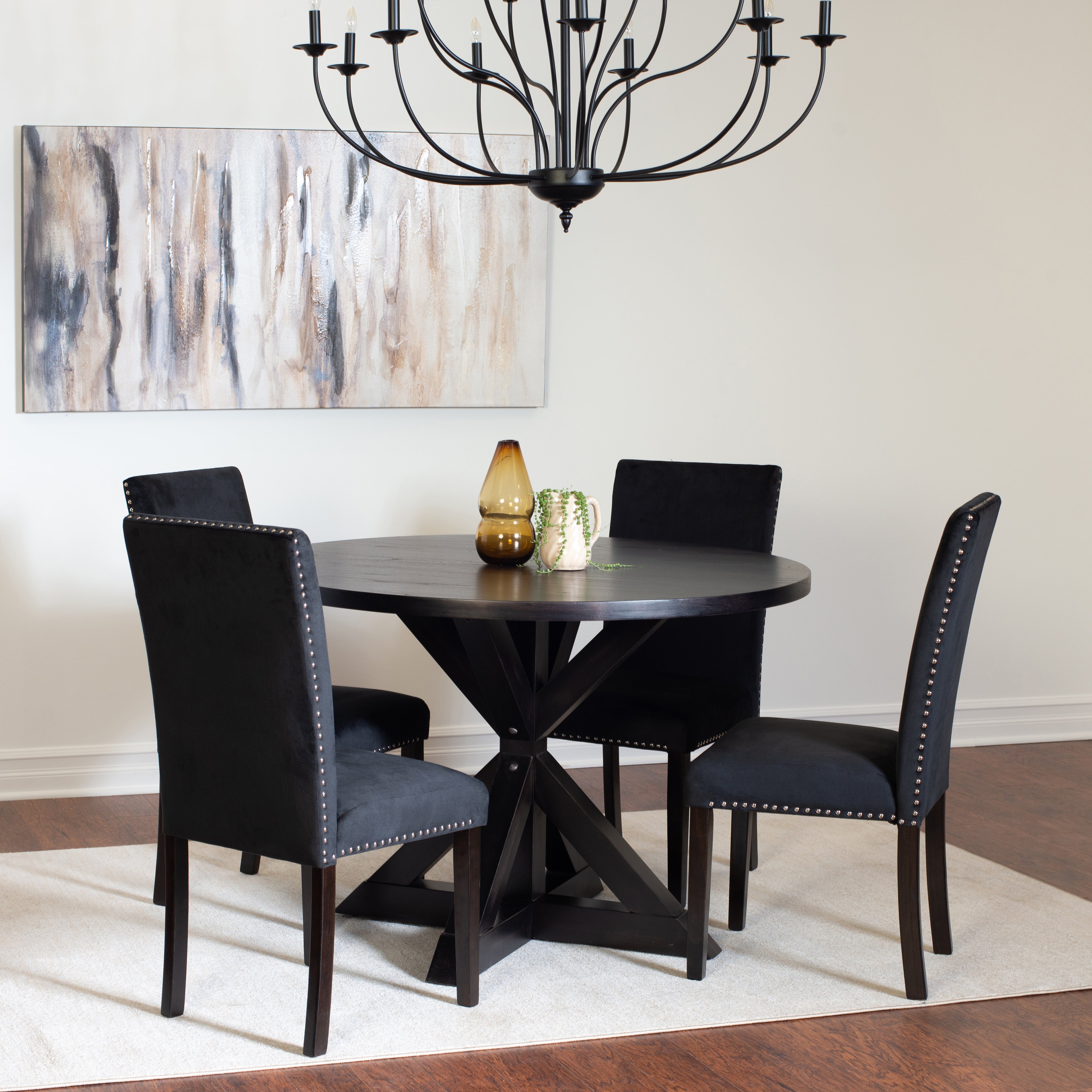 Roundhill Furniture Enbridge 5-Piece Dining Set - Cross Buck Dining Table with 4 Stylish Upholstered Chairs for Kitchen, Dining Room & Small Space Entertaining