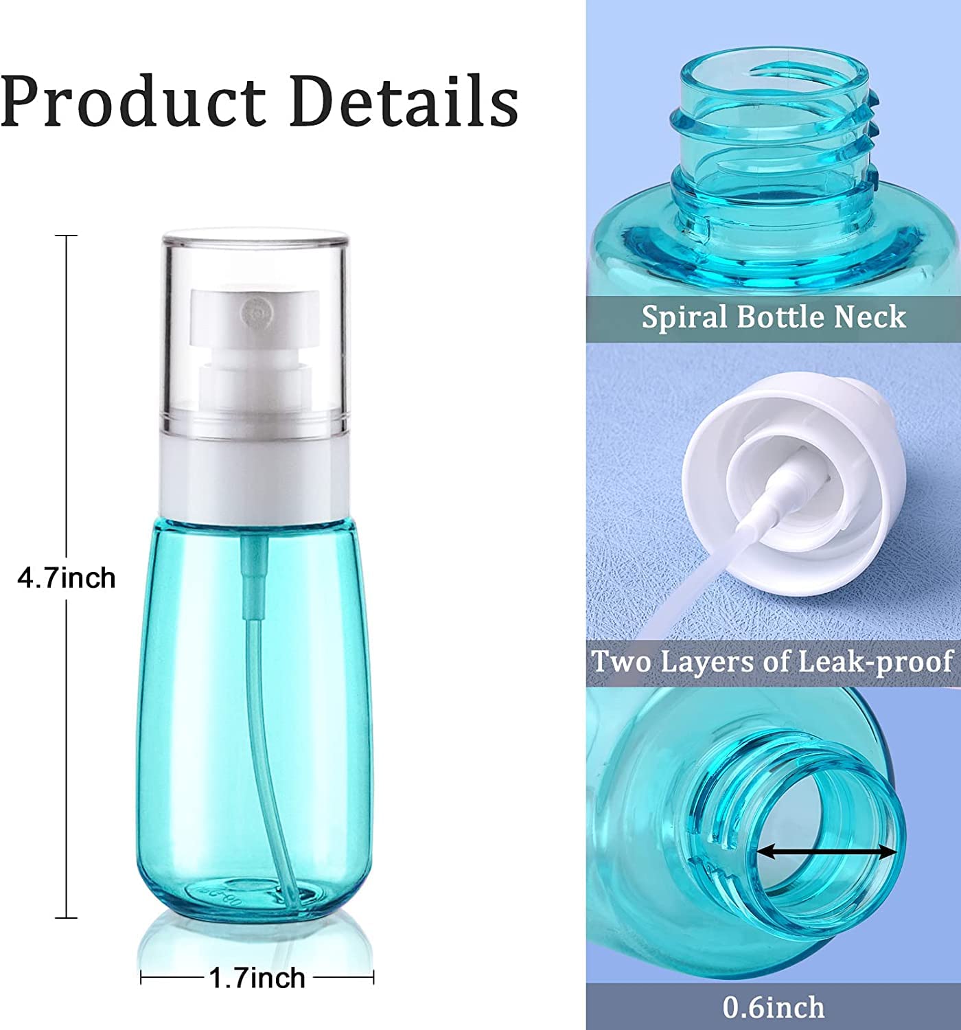 Wrixty 3oz (100ml) Fine Mist Spray Bottle - Empty Refillable Travel Size for Essential Oils, Hairspray, Makeup & Skincare | Leakproof Airless Cosmetic Container for Perfume, Toner & Face Mists | Perfect for Travel, Gym & Home Use (2-Pack)