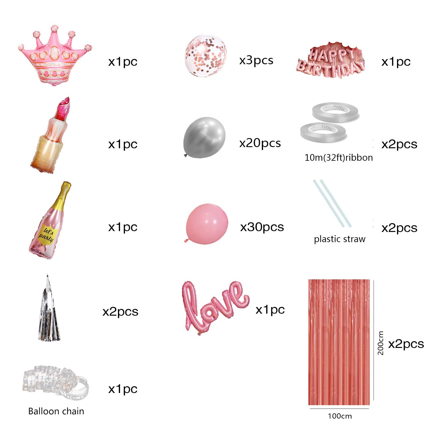 Elegant Pink Birthday Party Decorations for Women & Girls - Fringe Curtain, Balloon Letters, Banner & Balloons Set - Perfect for Birthday Celebrations, Baby Showers & Special Occasions