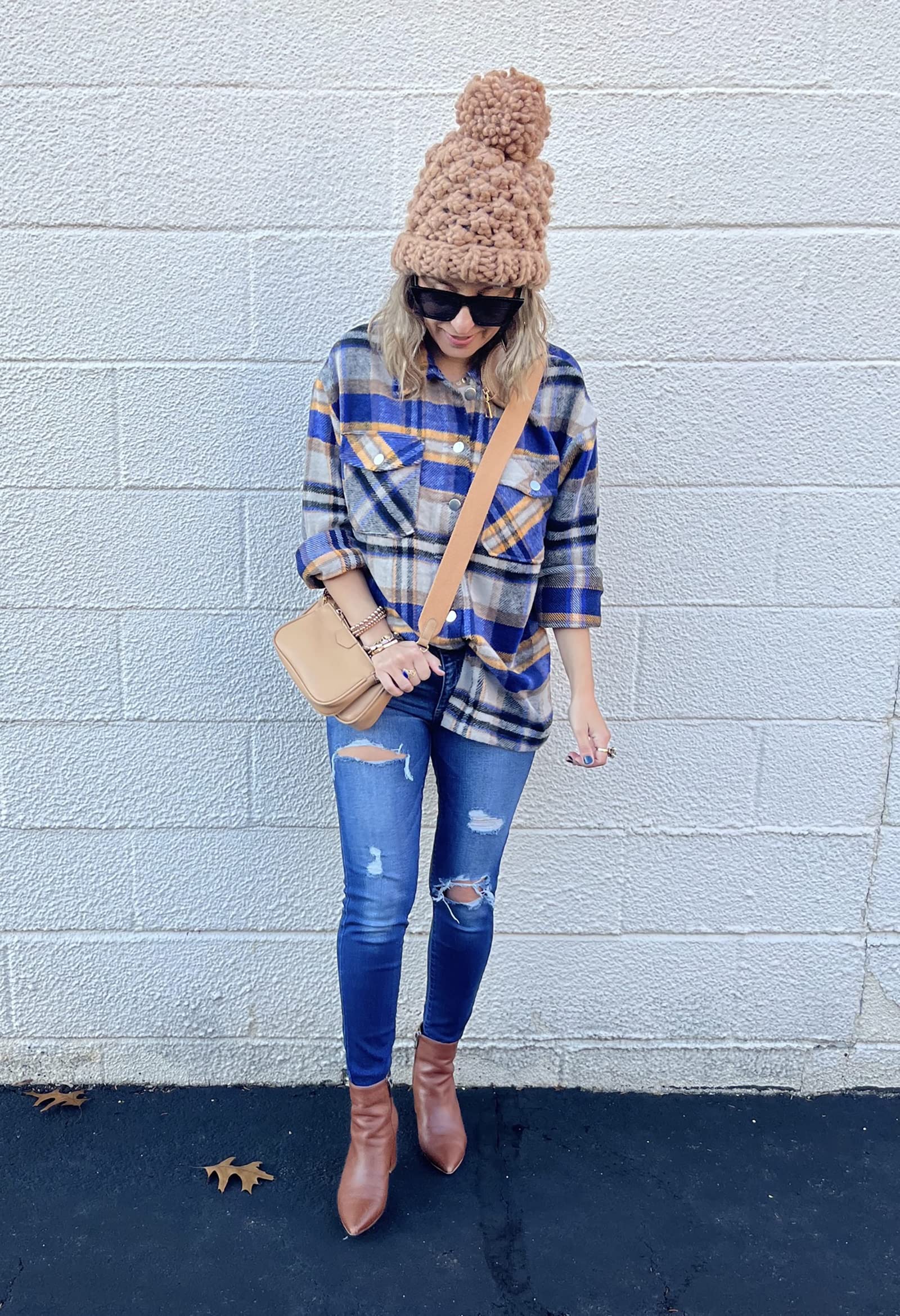 BTFBM Women's Plaid Flannel Shacket - Long Sleeve Button Down Casual Shirt Jacket for Fall & Spring | Loose Fit Blouse Top for Outdoor Activities, Work & Weekend Wear (2025 Fashion)