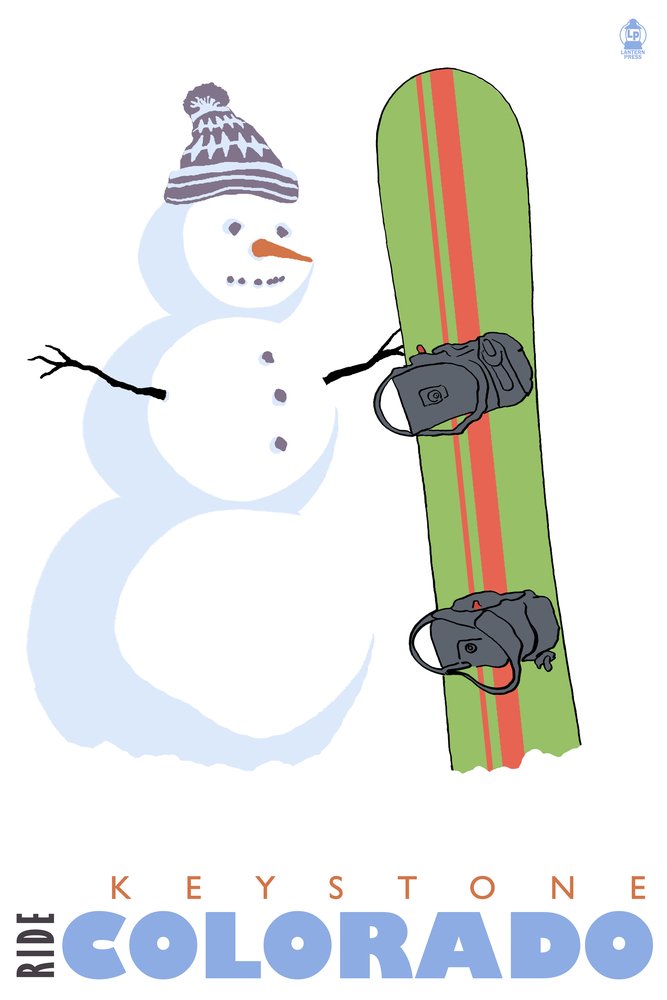 Keystone Colorado Snowman with Snowboard Art Print - 16x24 Inch Giclee Gallery Wall Decor - Perfect for Ski Lodge, Mountain Cabin & Travel Themed Home Decor