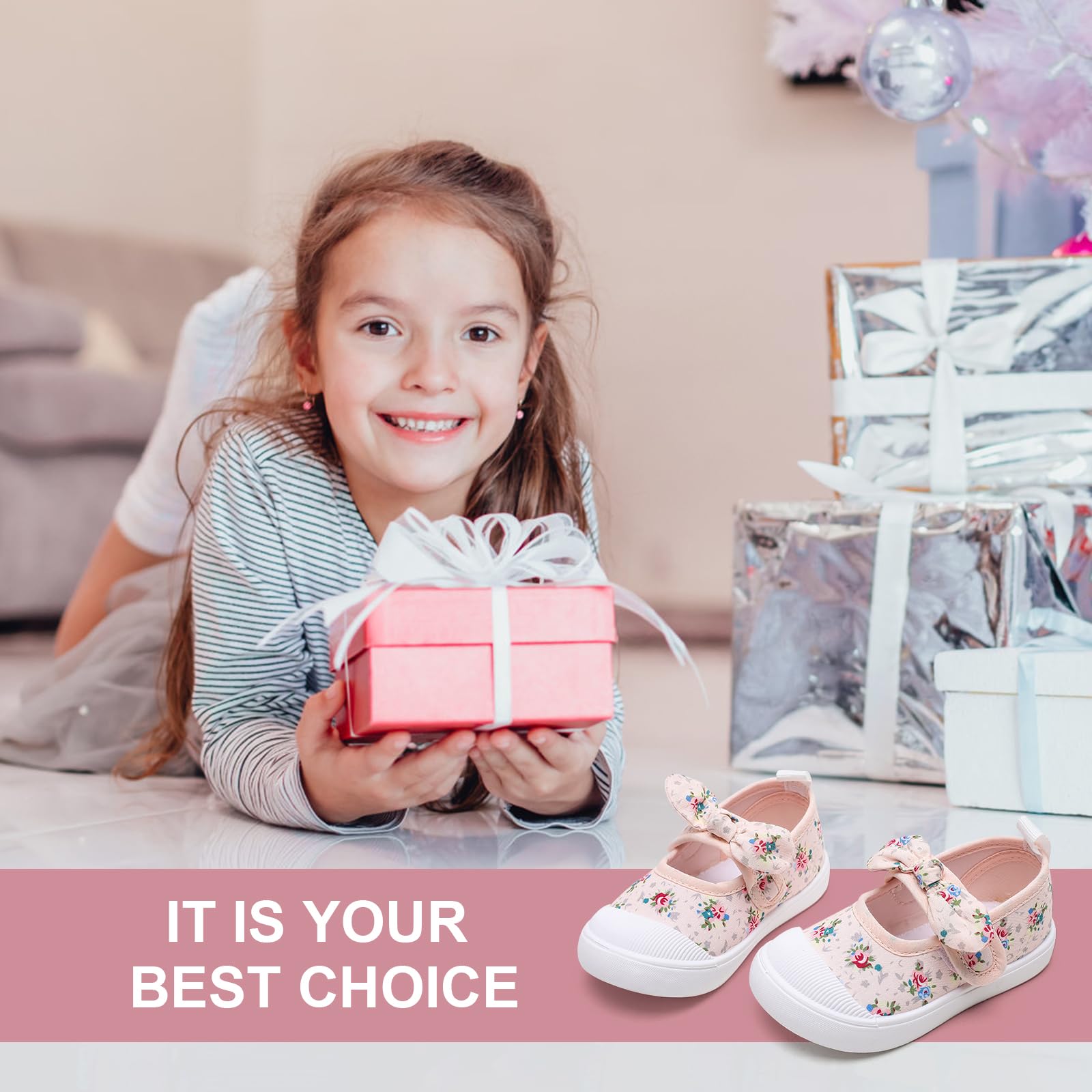 Toddler Girl's Canvas Sneakers with Bowknot - Mary Jane Flat Shoes for Kids | School Uniform & Dress Shoes | Perfect for Preschool, Playtime & Special Occasions