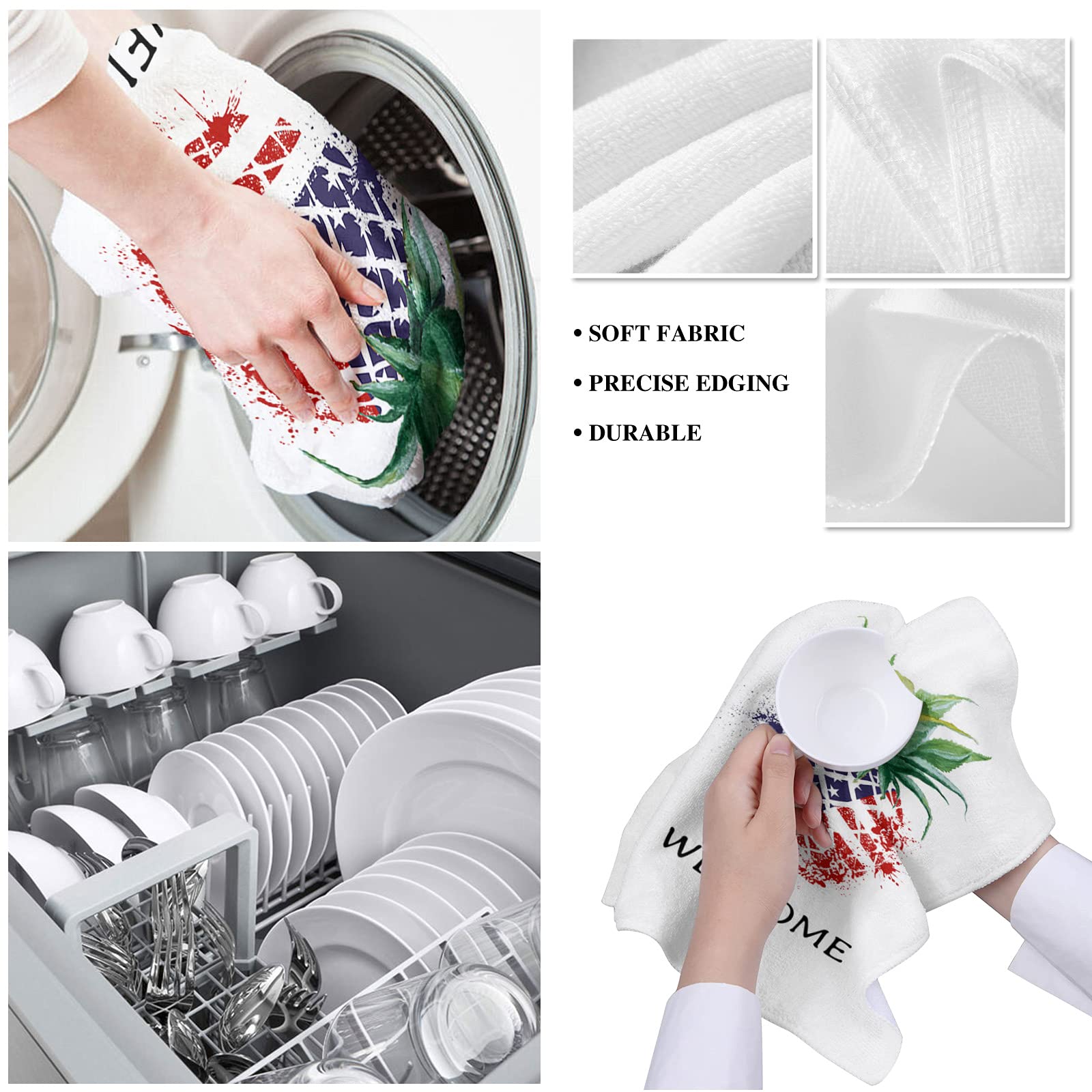 3-Pack American Flag Pineapple Microfiber Kitchen Towels - Super Absorbent, Quick Drying & Soft Dish Cloths (18