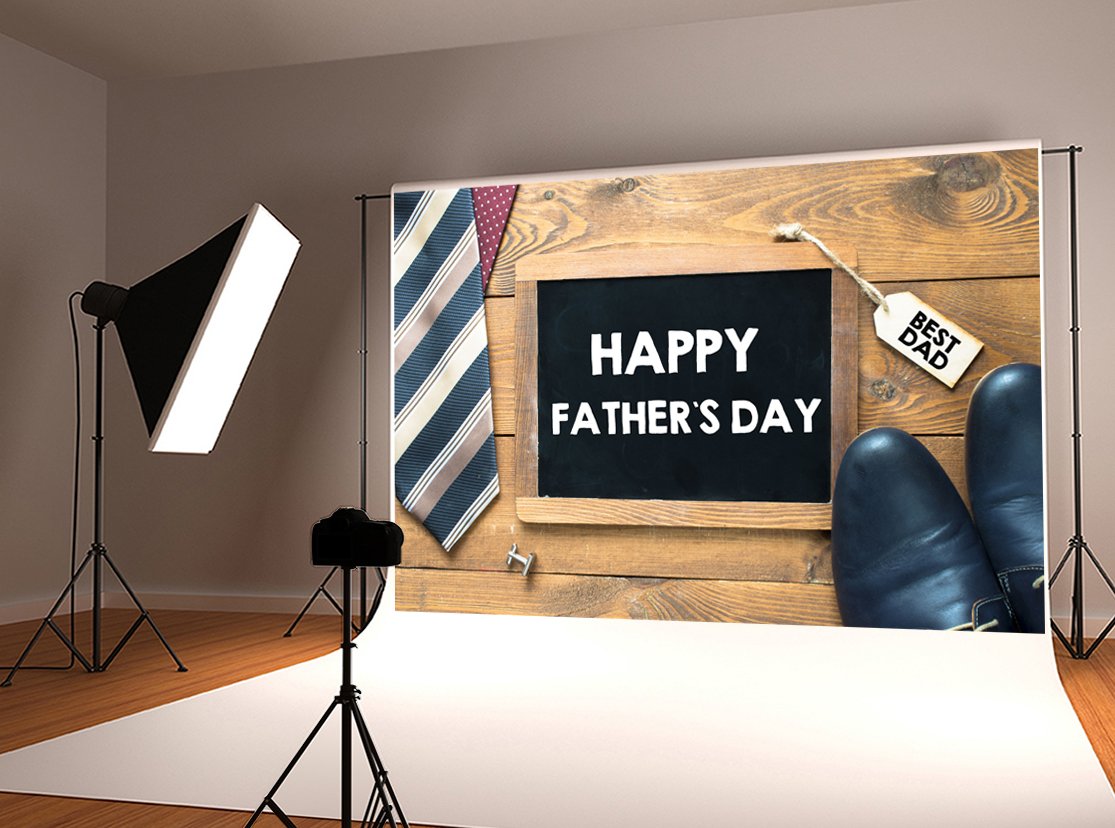 8x8ft Happy Father's Day Photography Backdrop - Vintage Wood & Tie Design Studio Background for Portraits, Parties, Baby Showers - Perfect for Photo Booths, Social Media Posts & Family Celebrations