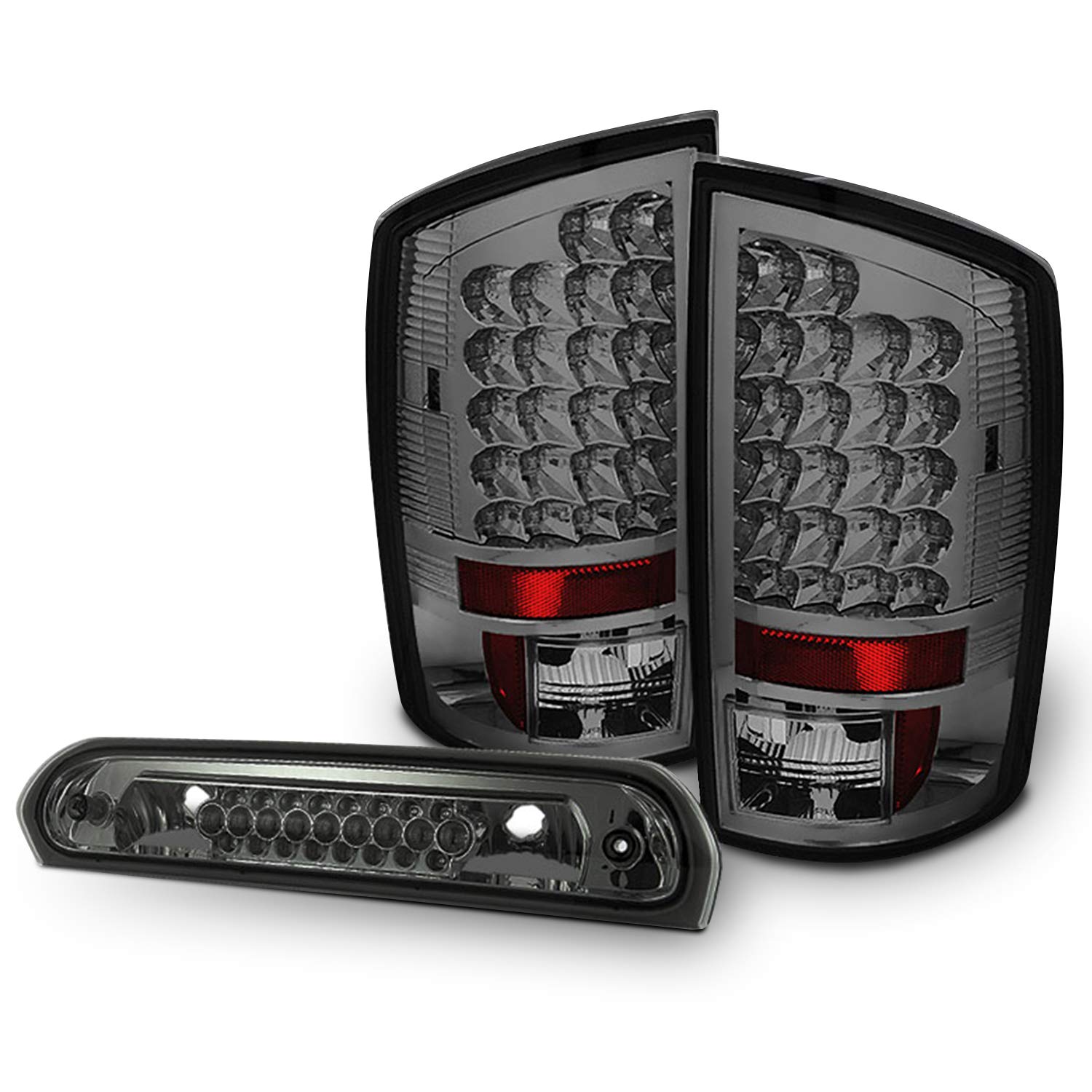 AKKON Smoked LED Tail Lights + LED 3rd Brake Lamp Set for 2002-2006 Dodge Ram 1500 2500 3500 Pickup Trucks - Durable & Stylish Upgrade for Night Driving & Enhanced Safety
