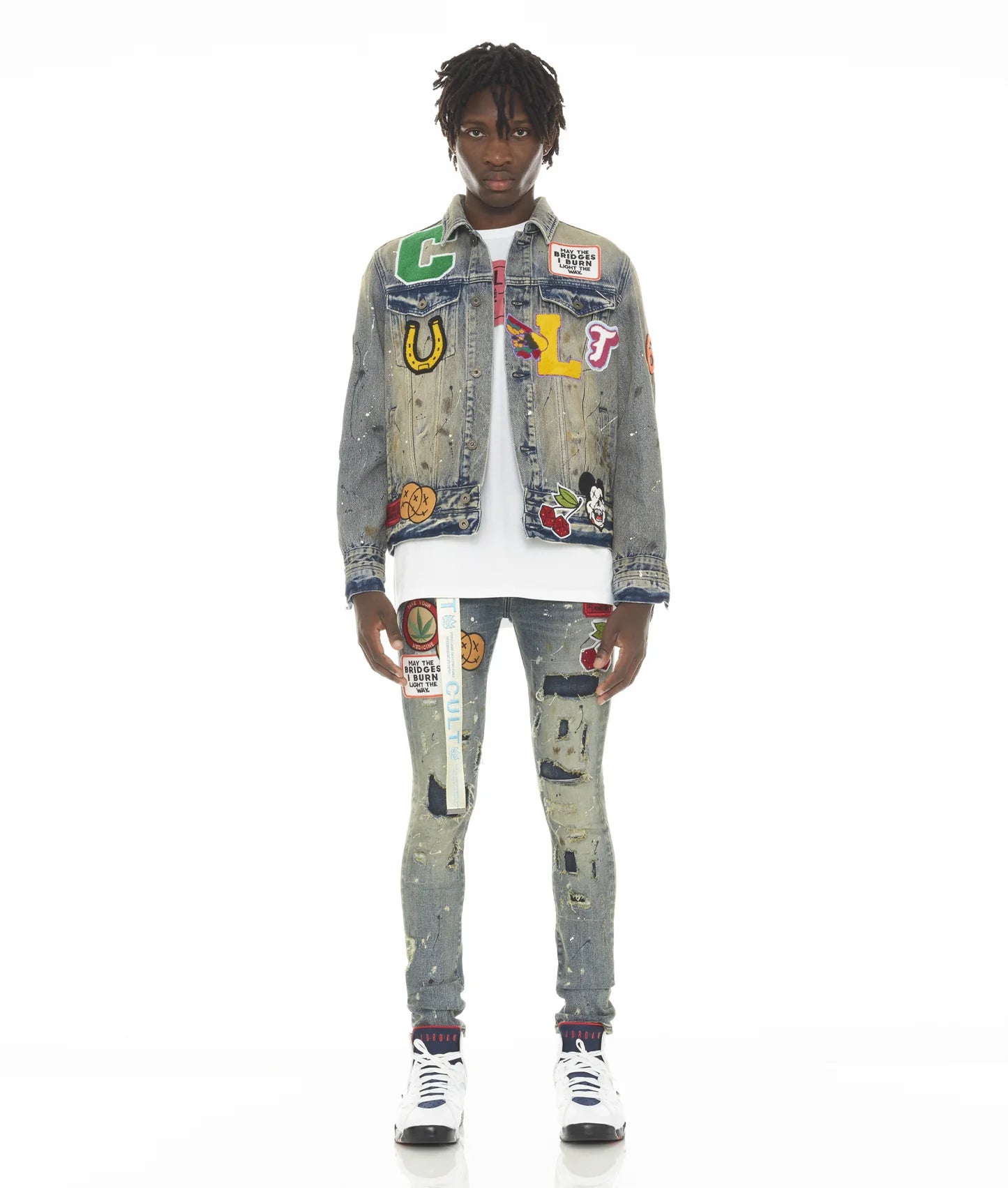 CULT OF INDIVIDUALITY Punk Super Skinny Stretch Jeans with Beet Red Belt - Edgy Rocker Style for Concerts & Nightlife