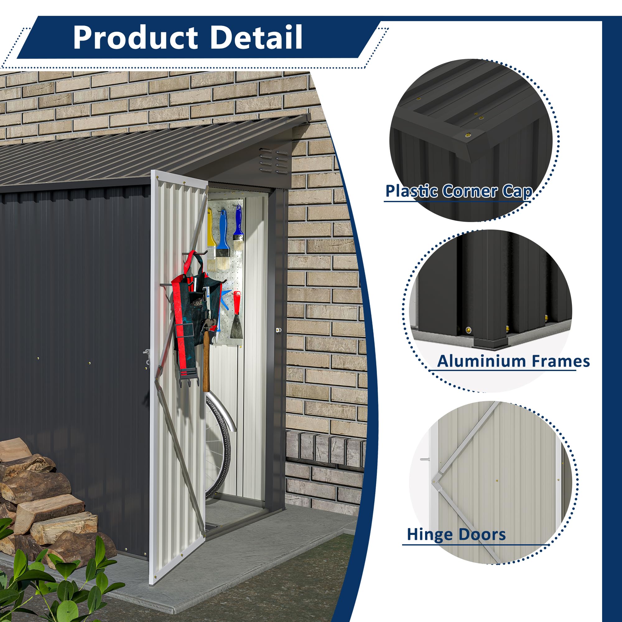 4' x 8' Black Metal Lean-to Storage Shed | Outdoor Garden Shed for Backyard, Patio & Yard Organization | Weather-Resistant Tool & Equipment Storage Solution for Gardening, Lawn Care & Outdoor Gear