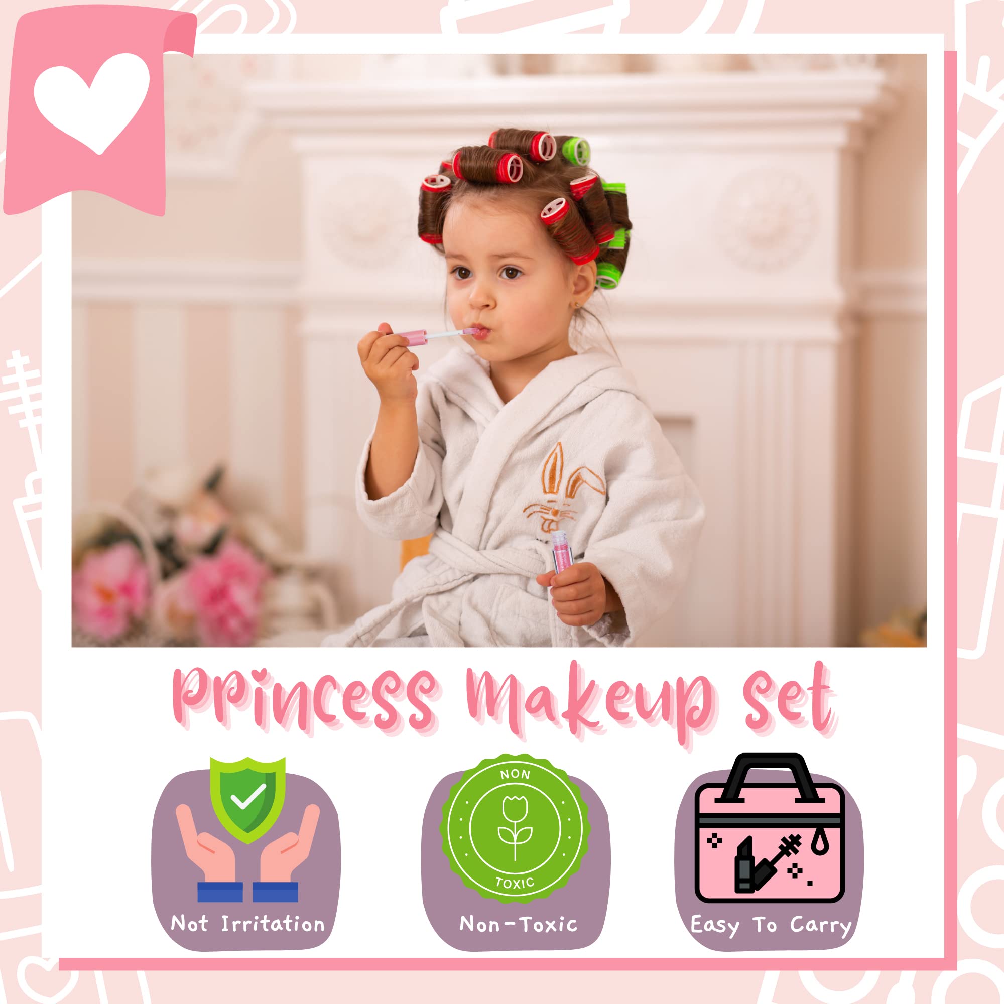 Lubibi Washable Kids Makeup Set with Cosmetic Case - Safe & Non-Toxic Real Makeup Kit for Girls Ages 4-8 - Birthday & Christmas Gift Toy for Pretend Play, Dress Up & Role Playing Games