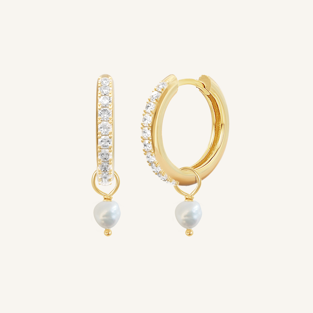 Pearl Crystal Hoop Earrings - Natural Gemstone Jewelry for Women, Elegant & Hypoallergenic | Perfect for Weddings, Parties & Everyday Wear