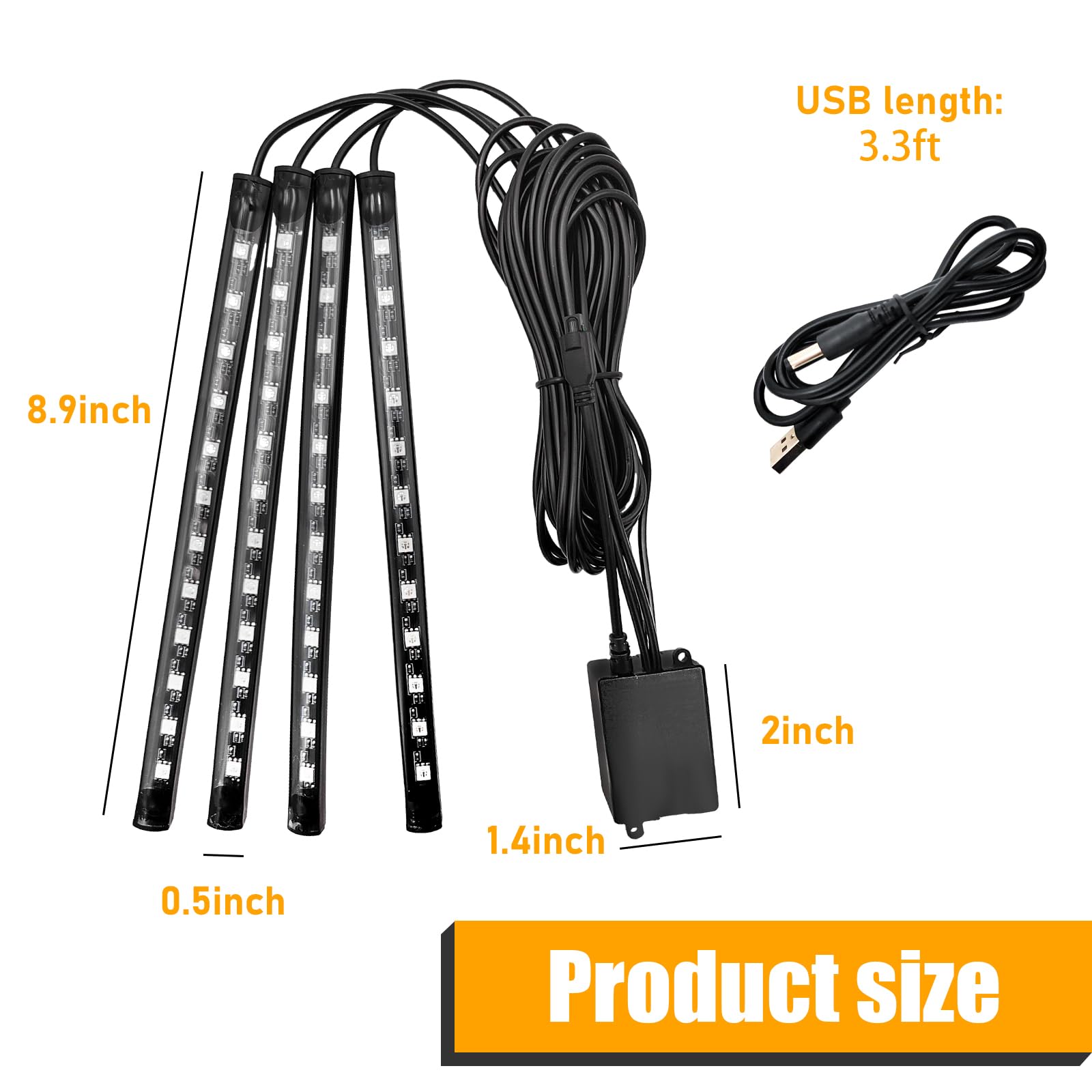RGB 48 LED Multicolor Car Interior Lights with Sound Activation & APP Control - Smart Under Dash Lighting Kit with USB Charger | Perfect for Car Customization, Night Driving & Party Atmosphere